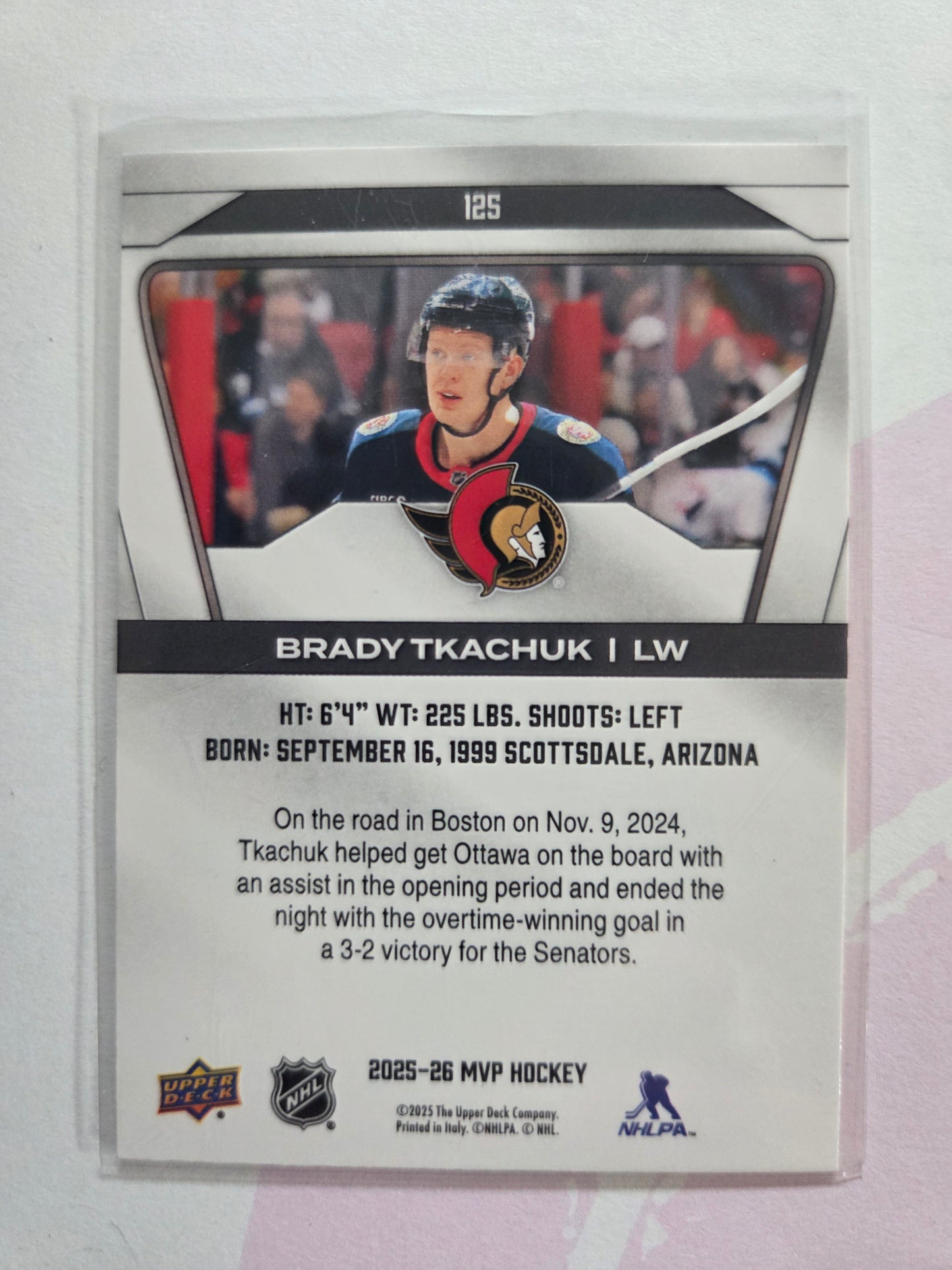 Brady Tkachuk Upper Deck MVP Hockey #125 [Ottawa Senators]