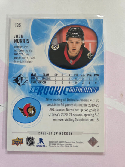 Josh Norris Blue SP Hockey Rookie Authentics #135 [Ottawa Senators]