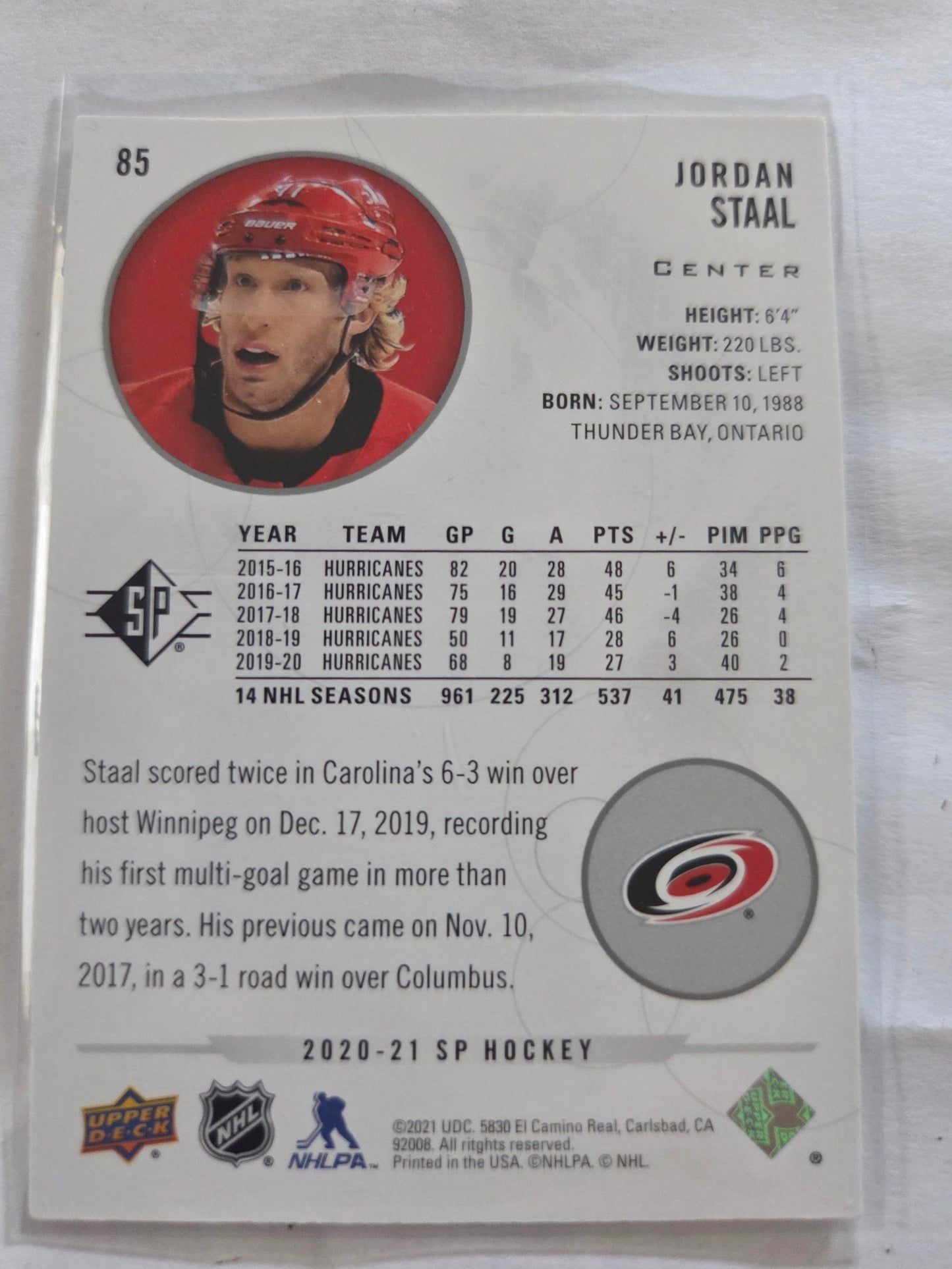 Jordan Staal SP Hockey #85 [Carolina Hurricanes]