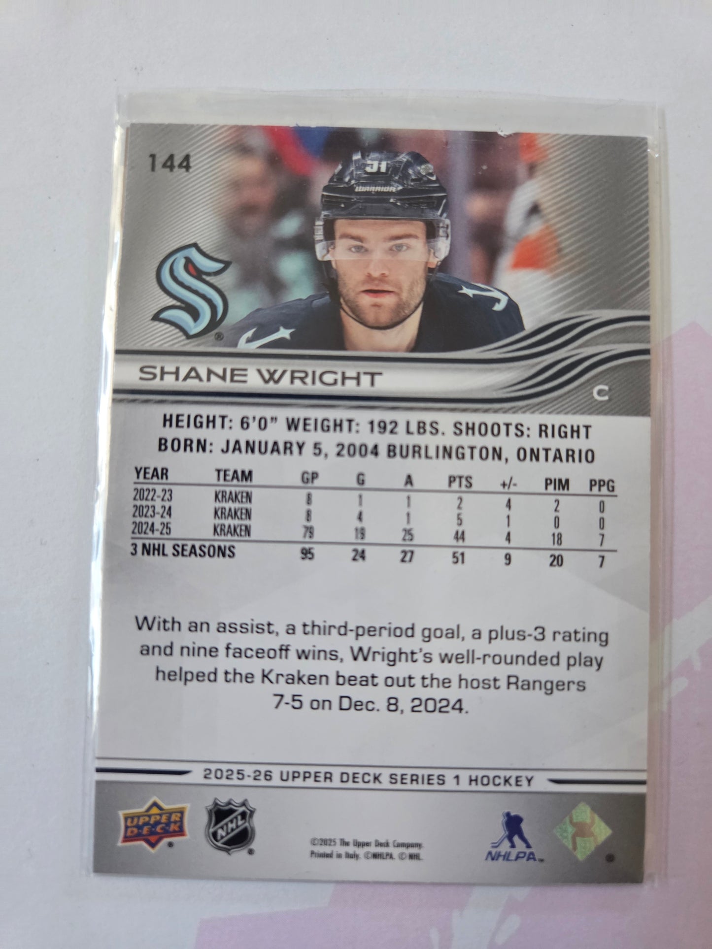 Shane Wright Upper Deck Series 1 #144 [Seattle Kraken]
