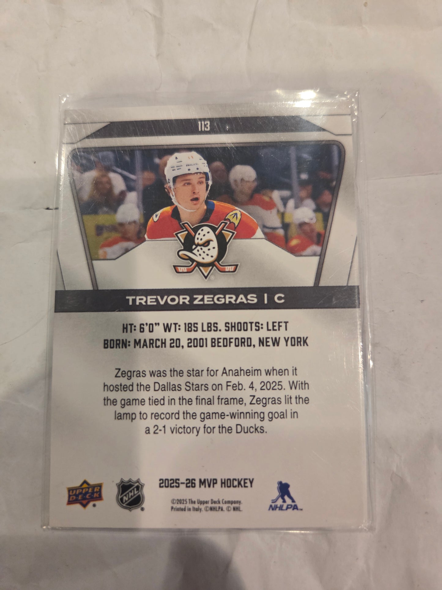 Trevor Zegras Upper Deck MVP #113 [Anaheim Ducks]