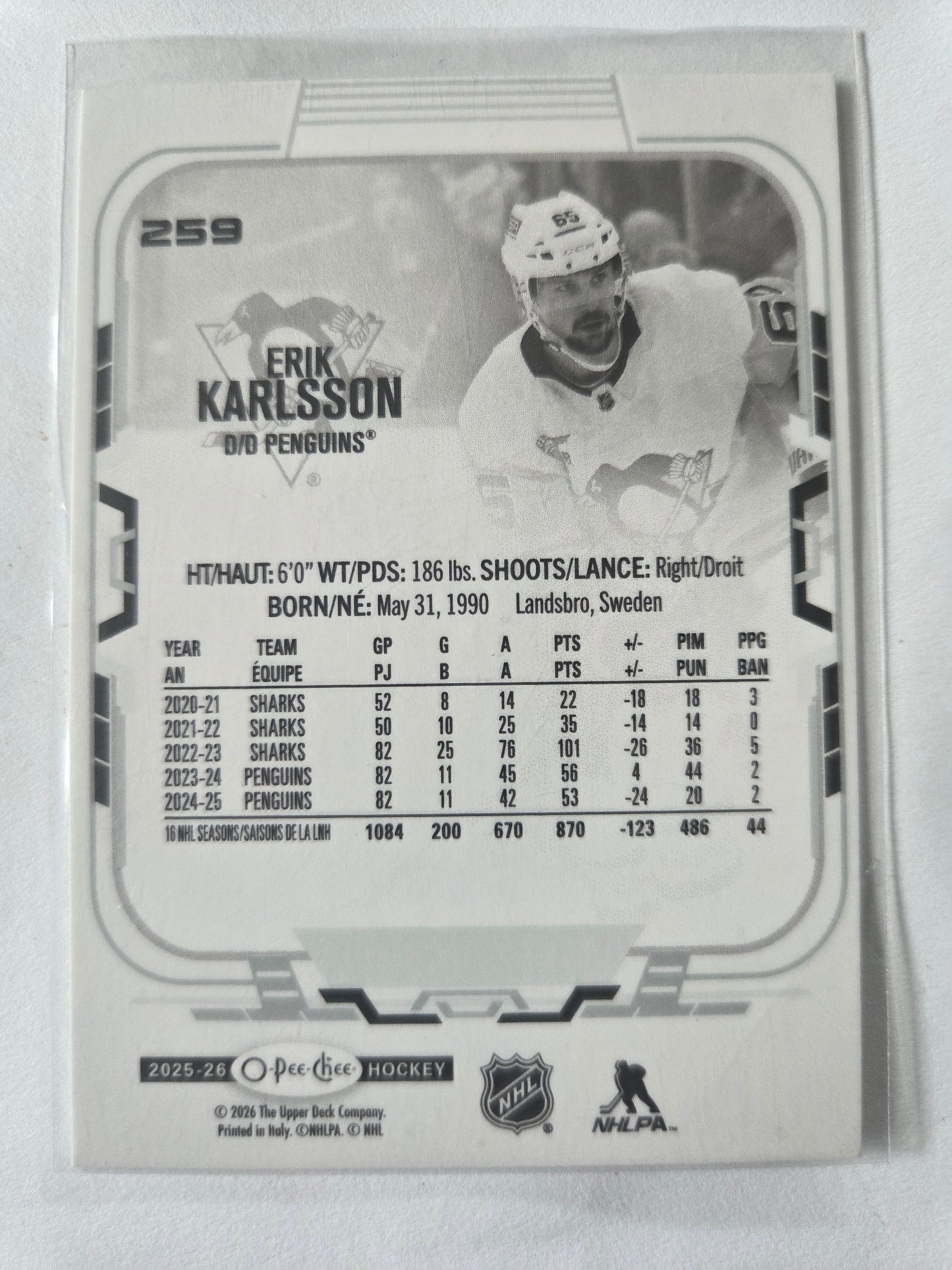 Erik Karlsson O-Pee-Chee Hockey #259 [Pittsburgh Penguins]