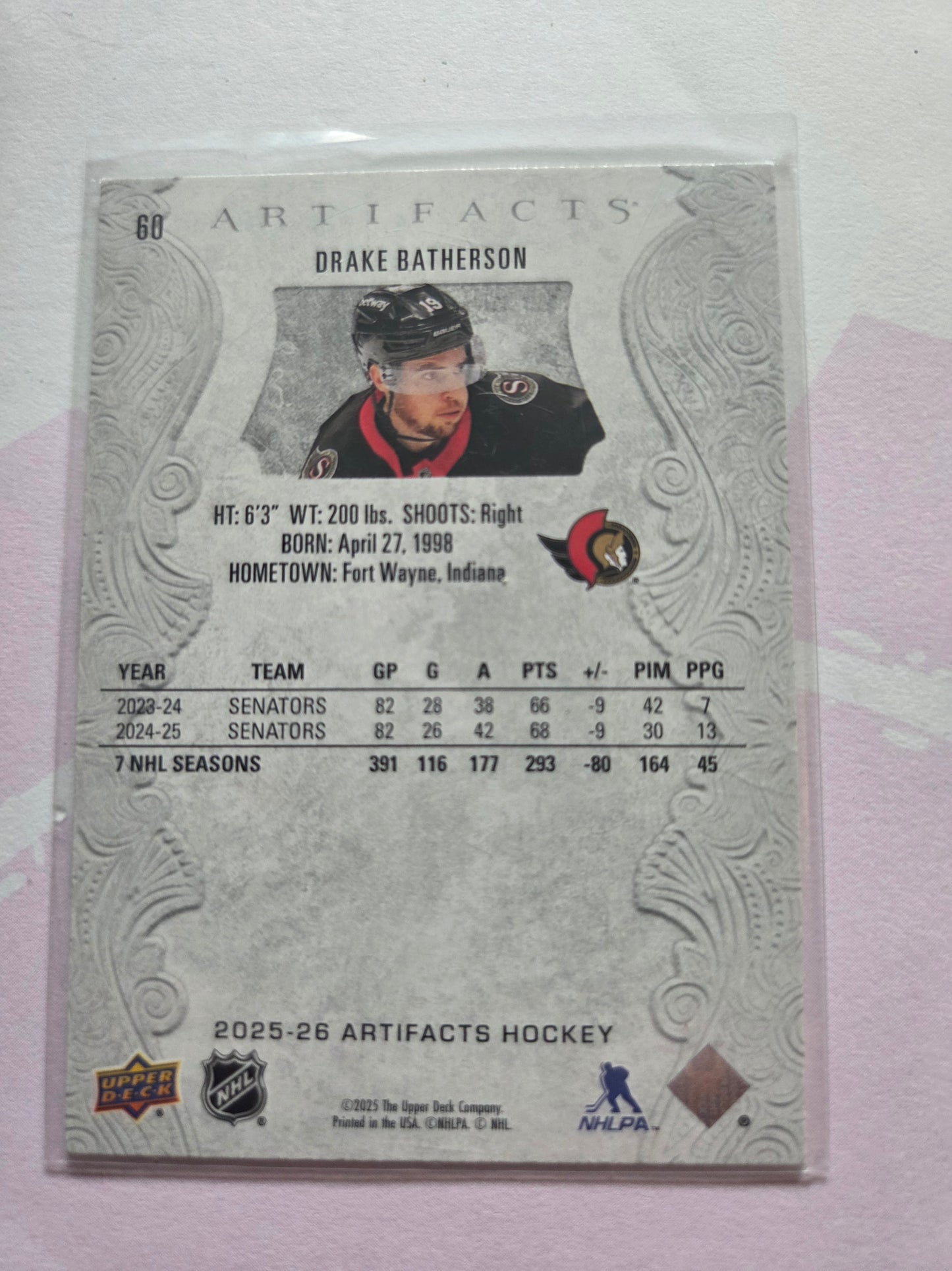 Drake Batherson Upper Deck Artifacts Hockey #60 [Ottawa Senators]