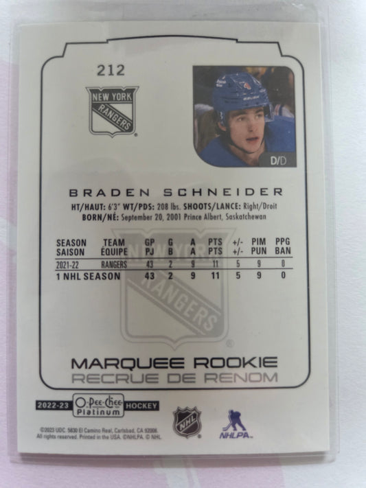 Braden Schneider O-Pee-Chee Platinum Hockey Marquee Rookie #212 [New York Rangers]