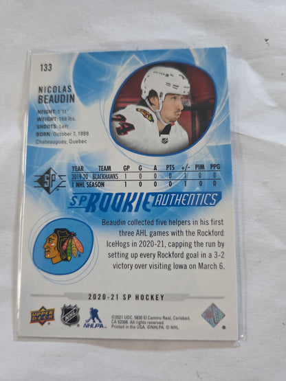 Nicolas Beaudin Blue SP Hockey Rookie Authentics #133 [Chicago Blackhawks]