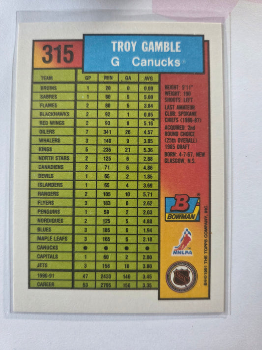 Troy Gamble Bowman #315 [Vancouver Canucks]