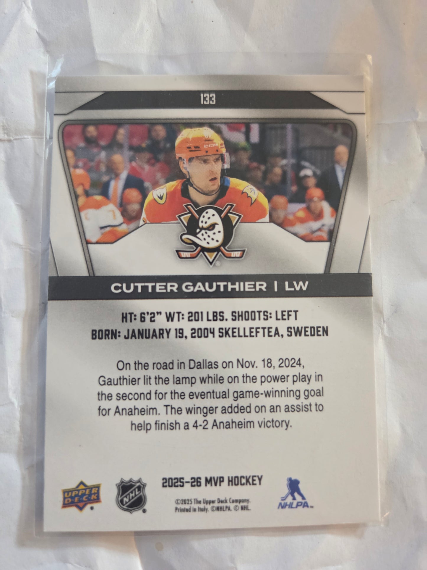 Cutter Gauthier Upper Deck MVP #133 [Anaheim Ducks]