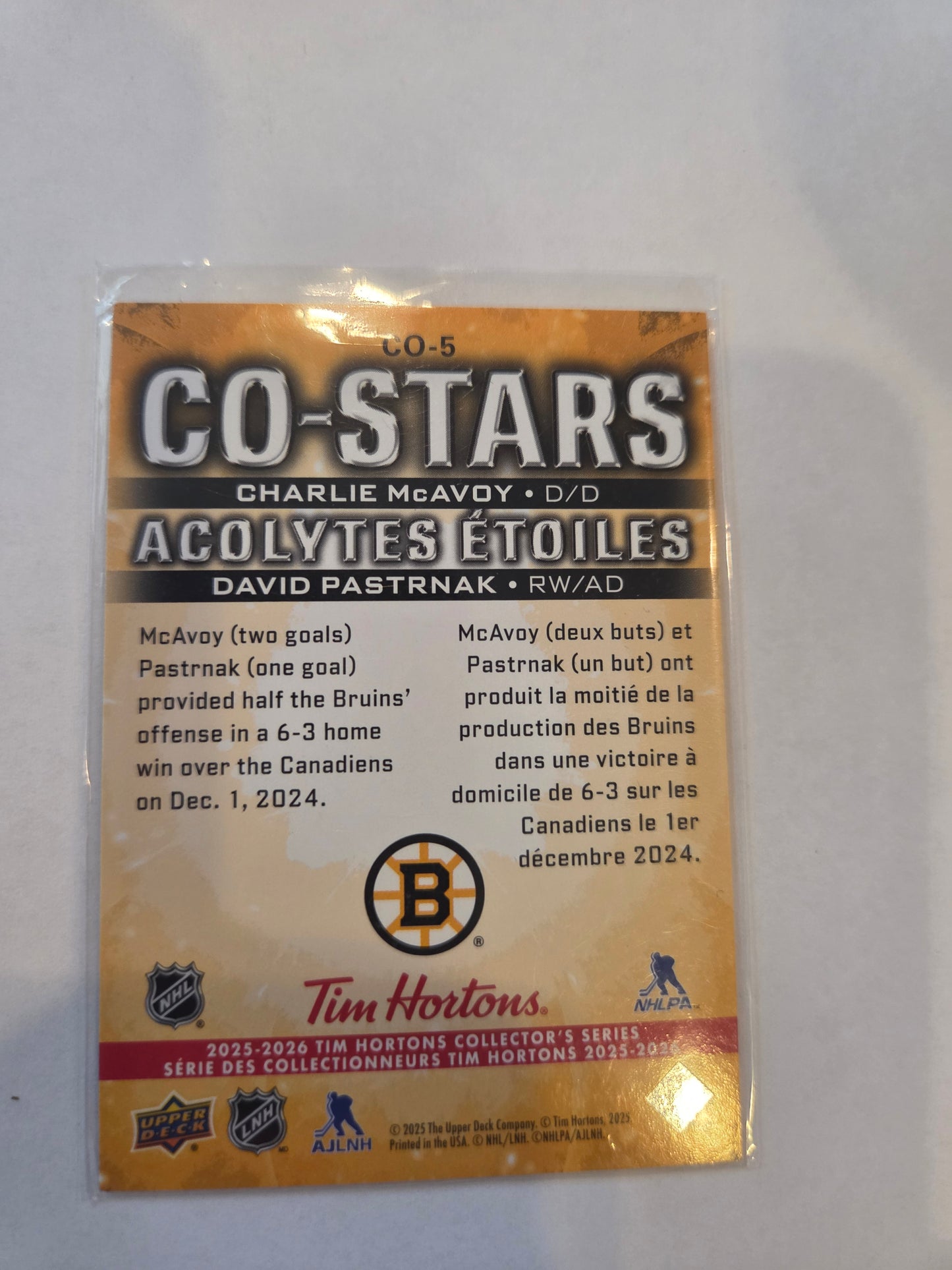 David Pastrnak/Charlie McAvoy Upper Deck Co-Stars [Boston Bruins]