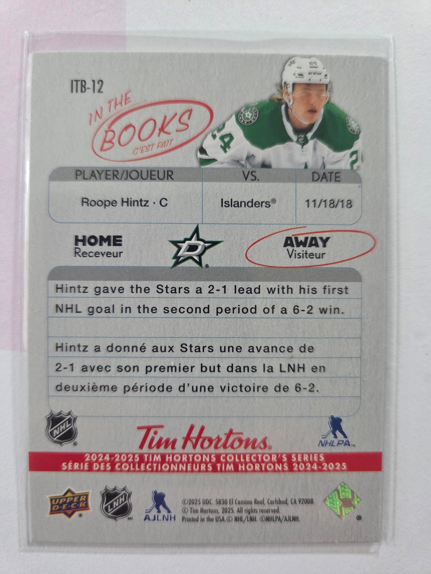 Roope Hintz Upper Deck Tim Hortons In the Books [Dallas Stars]
