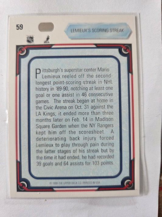 Mario Lemieux 90/91 Upper Deck Lemieux's Scoring Streak #59 [Pittsburgh Penguins]