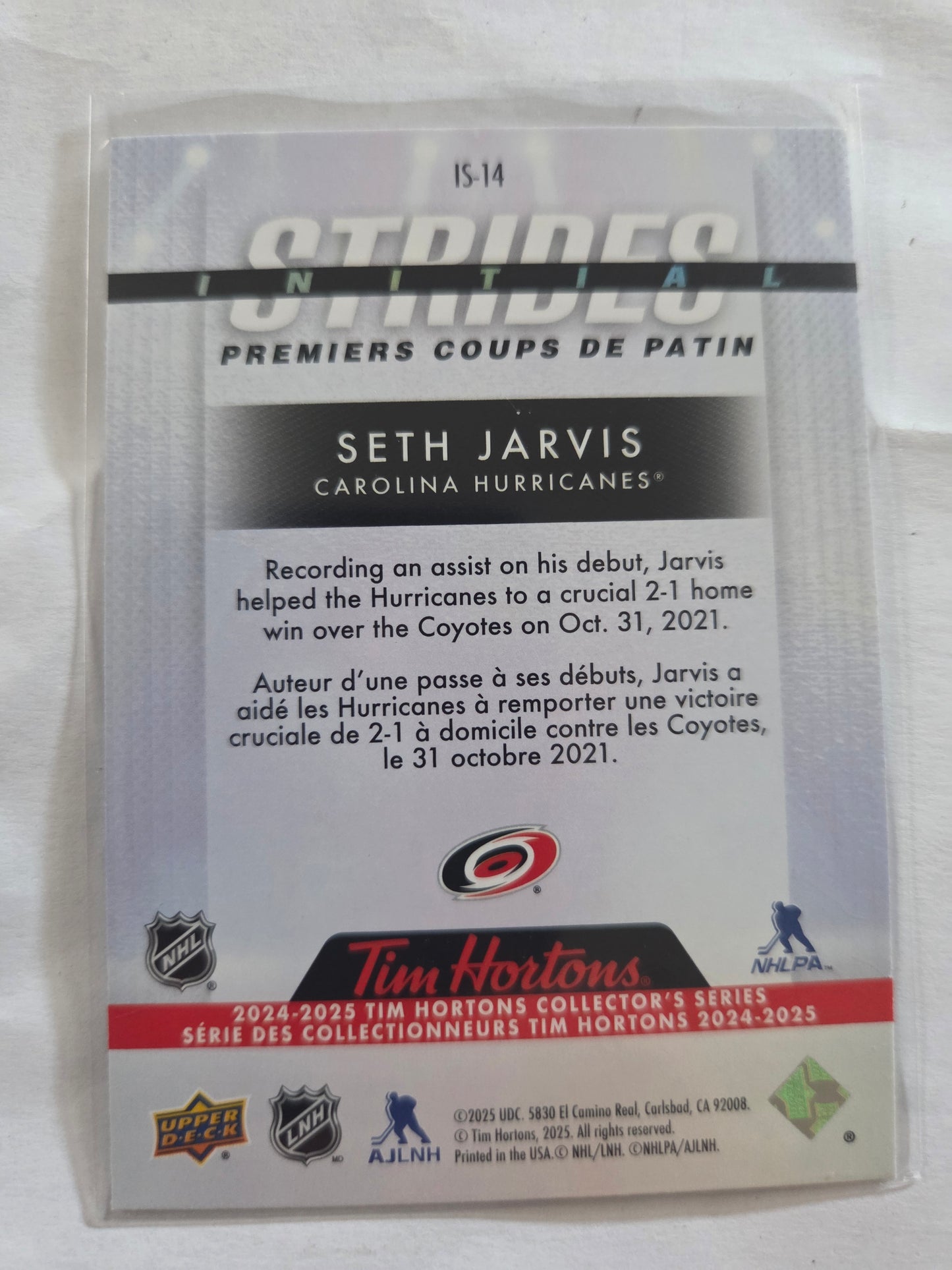 Seth Jarvis Upper Deck Initail Strides [Carolina Hurricanes]