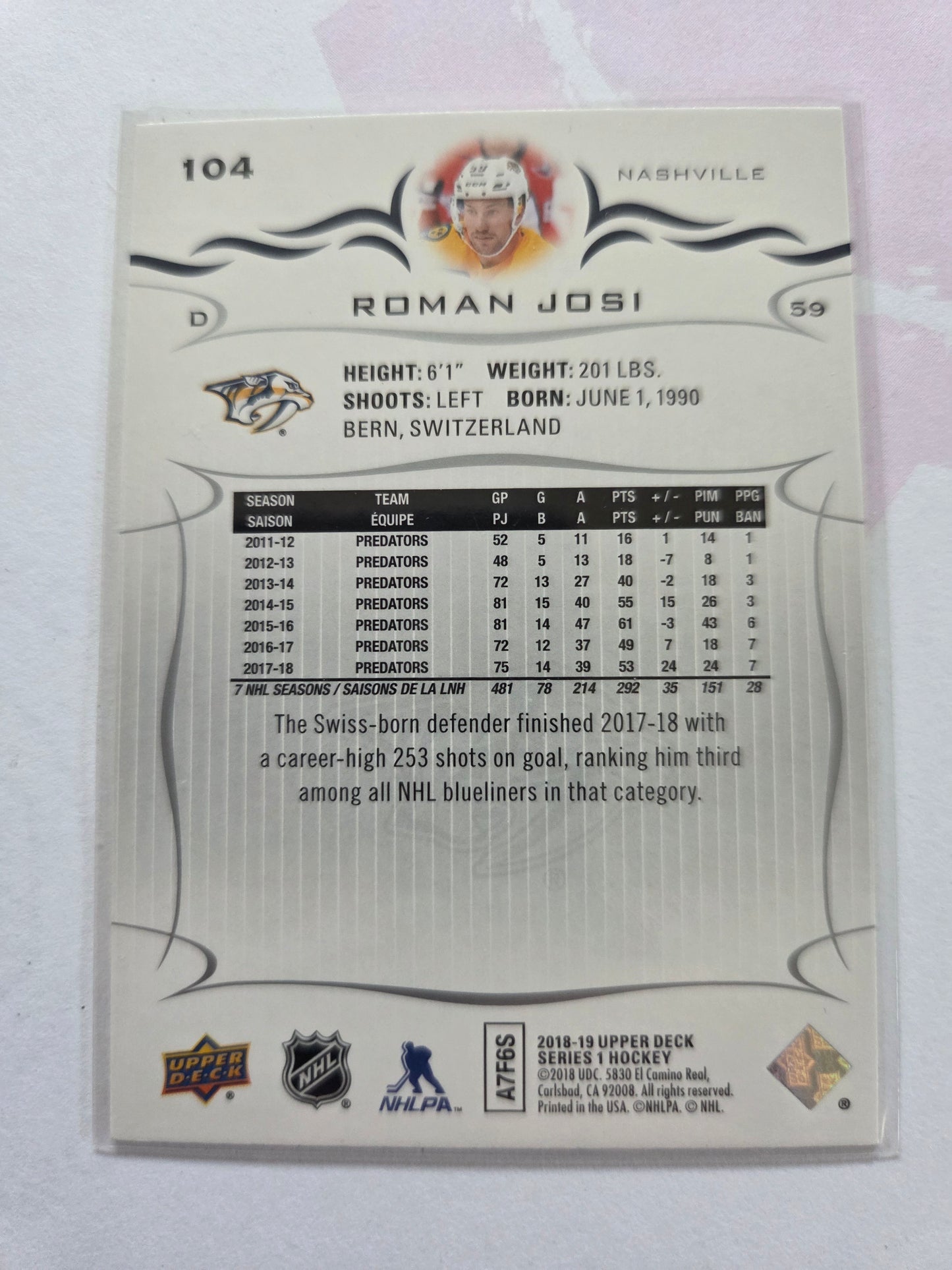 Roman Josi Upper Deck Series 1 #104 [Nashville Predators]