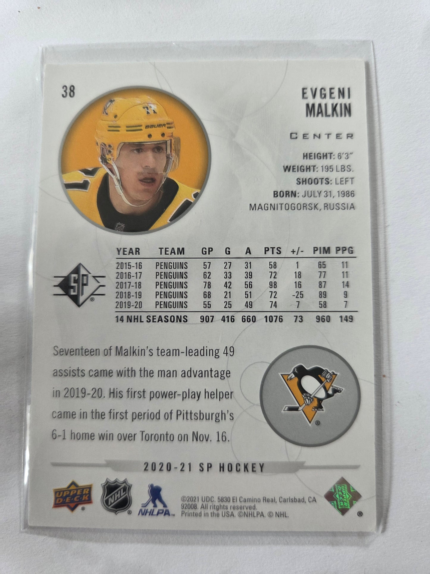 Evgeni Malkin SP Hockey #38 [Pittsburgh Penguins]