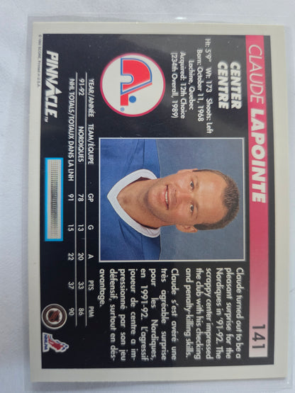 Claude Lapointe Pinnacle Hockey #141 [Quebec Nordiques]