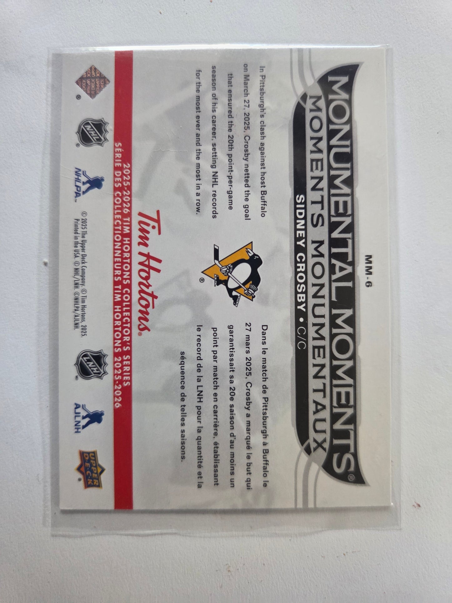 Sidney Crosby Upper Deck Monumental Moments [Pittsburgh Penguins]