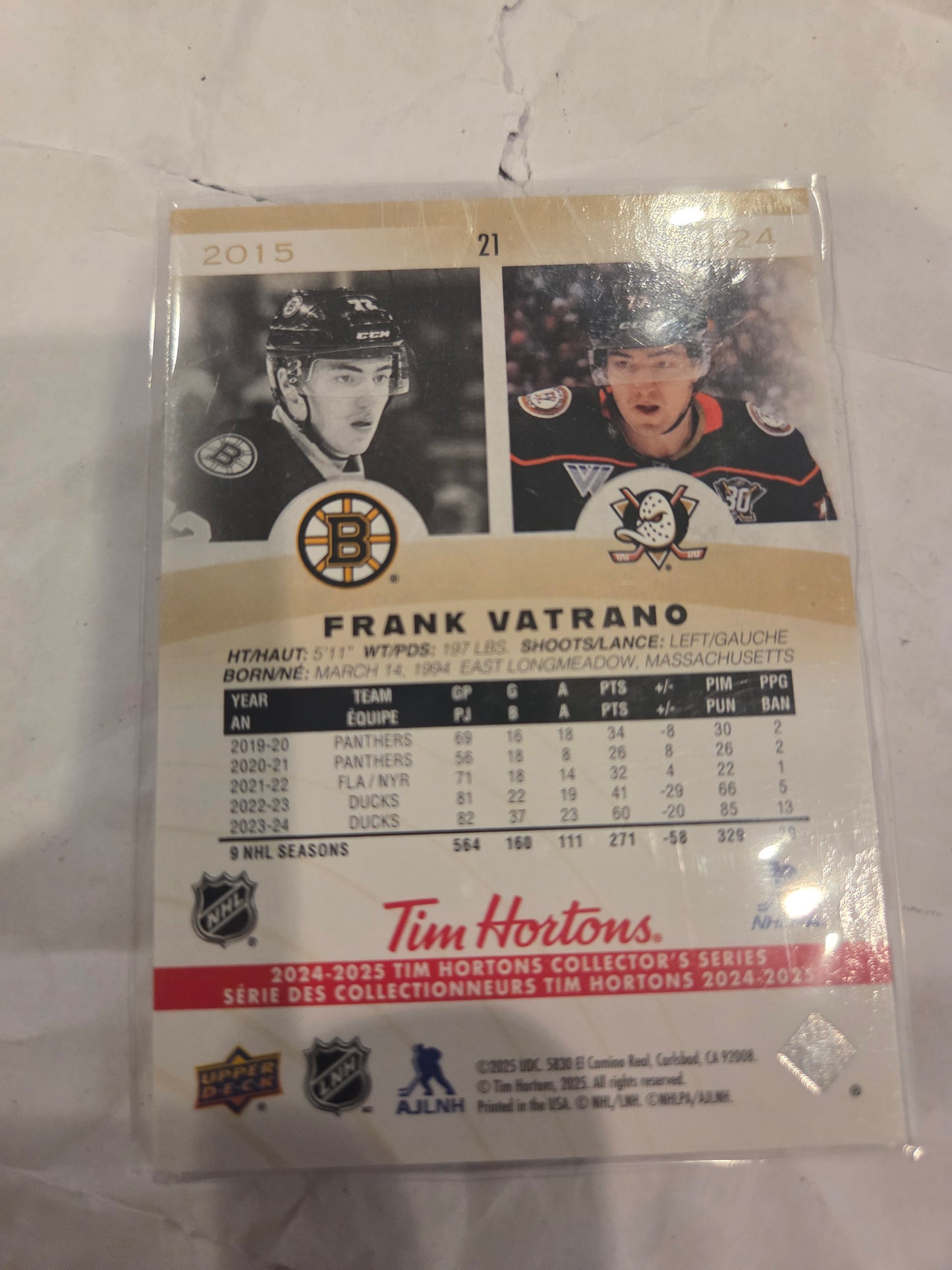 Frank Vatrano Upper Deck Tim Hortons #21 [Anaheim Ducks]