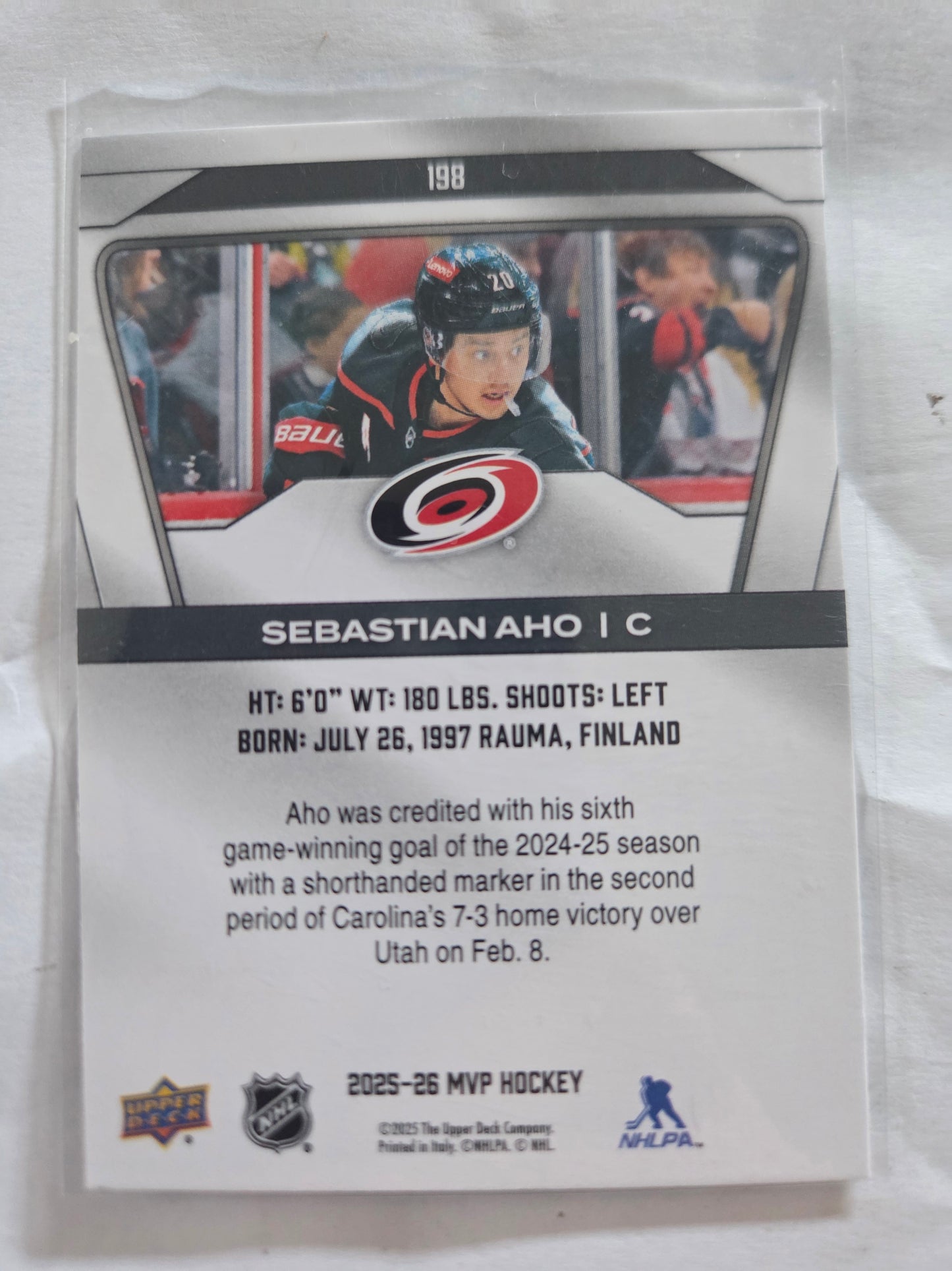 Sebastian Aho Upper Deck MVP Hockey #198 [Carolina Hurricanes]