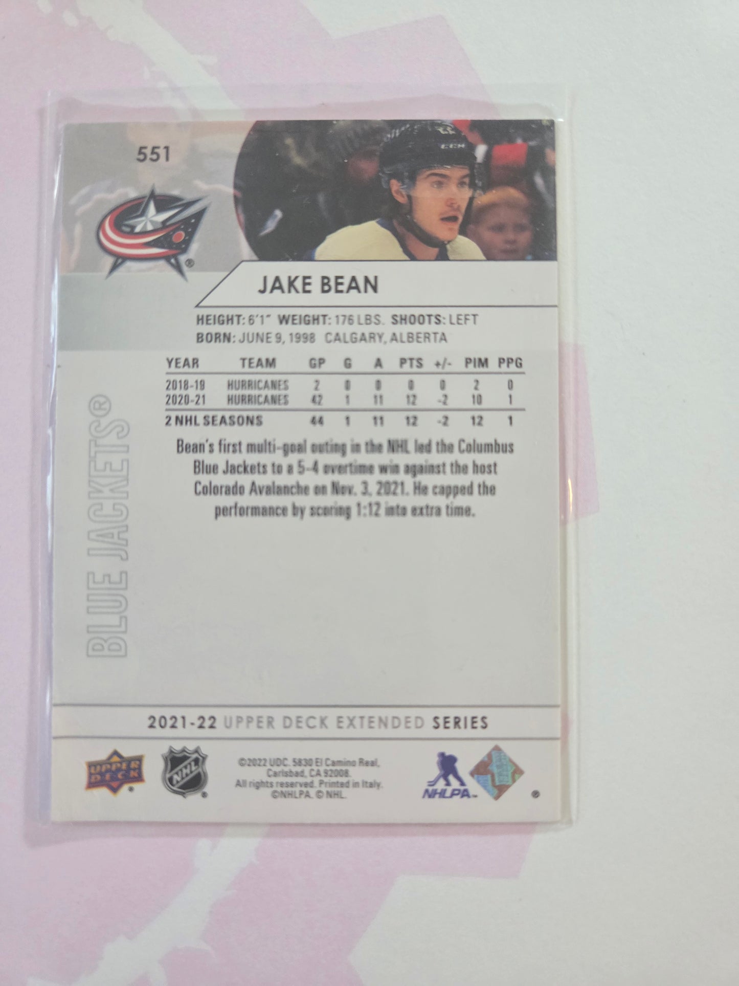 Jake Bean Upper Deck Extended Series #551 [Columbus Blue Jackets]