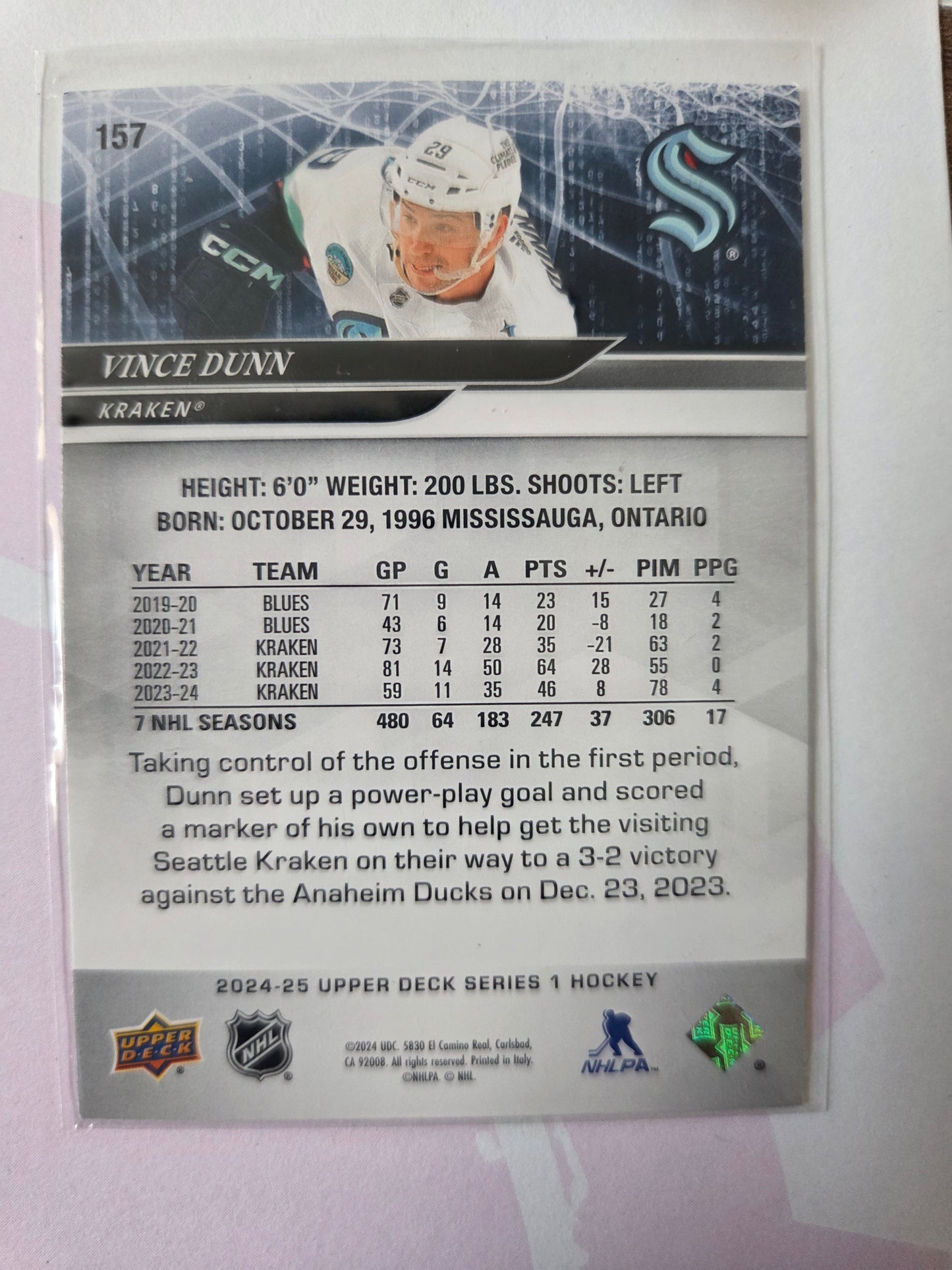 Vince Dunn Upper Deck Series 1 #157 [Seattle Kraken]