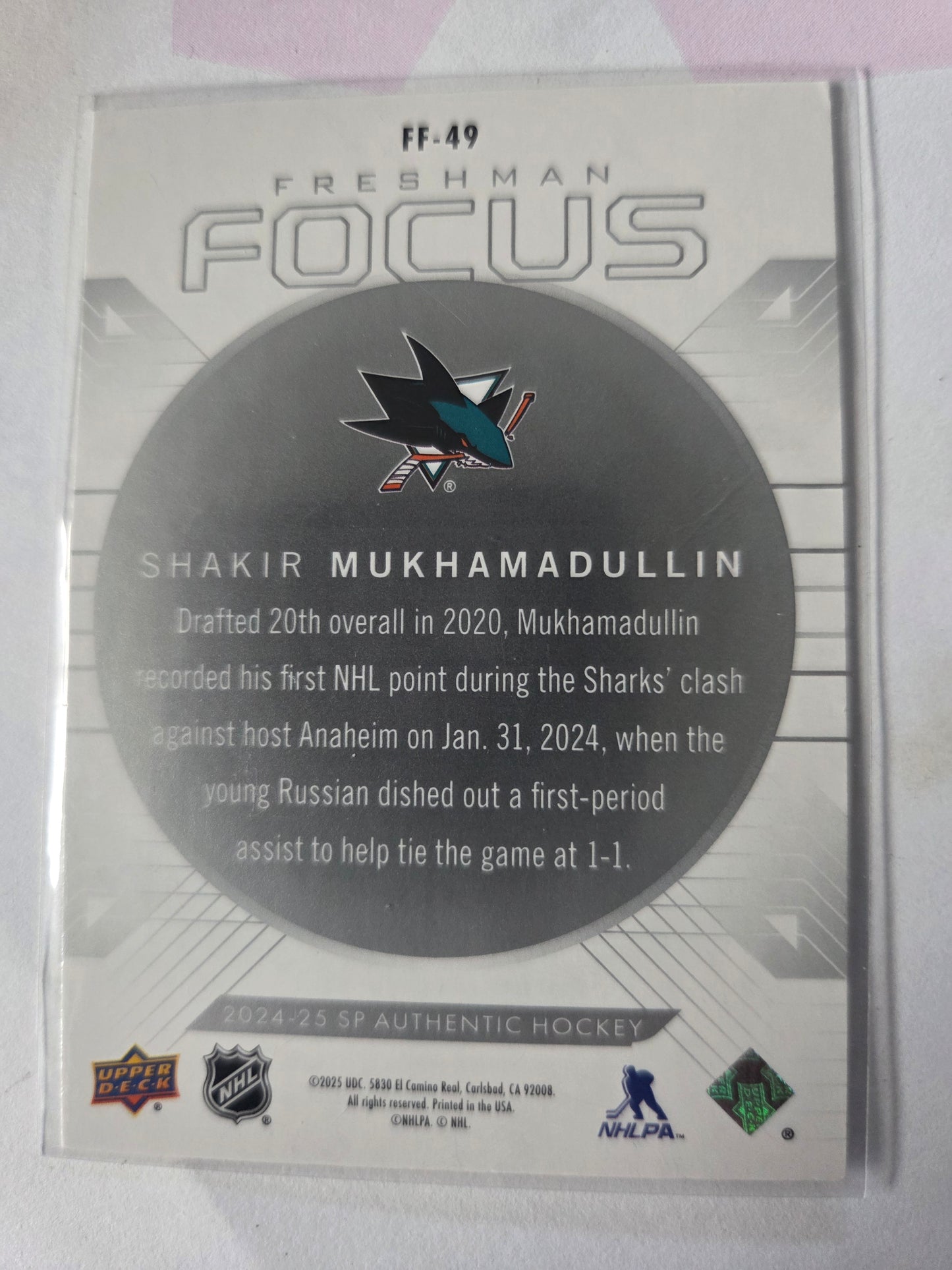 Shakir Mukhamadullin SP Authentic Hockey Freshman Focus [San Jose Sharks]