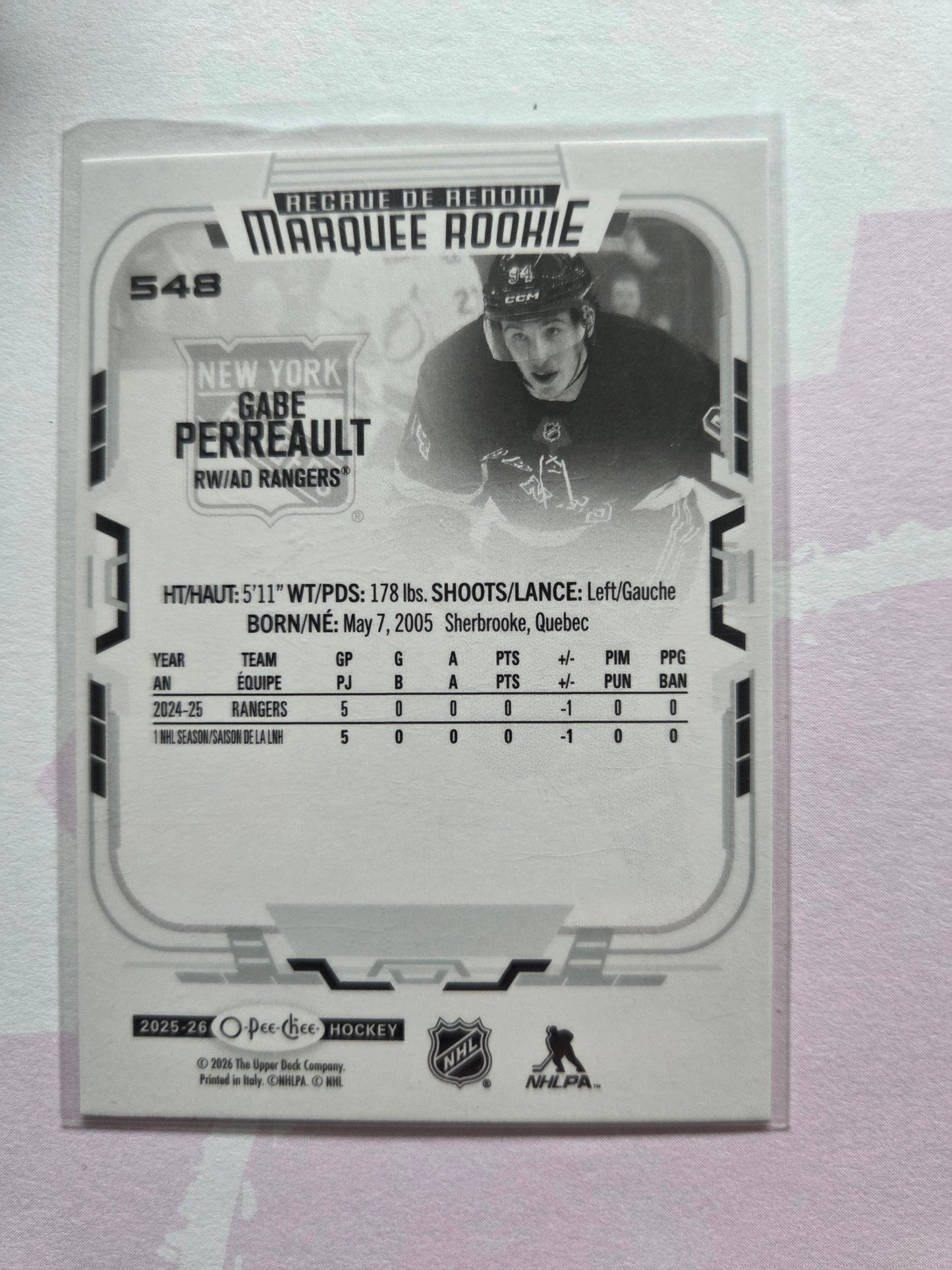 Gabe Perreault O-Pee-Chee Hockey Marquee Rookie #548 [New York Rangers]