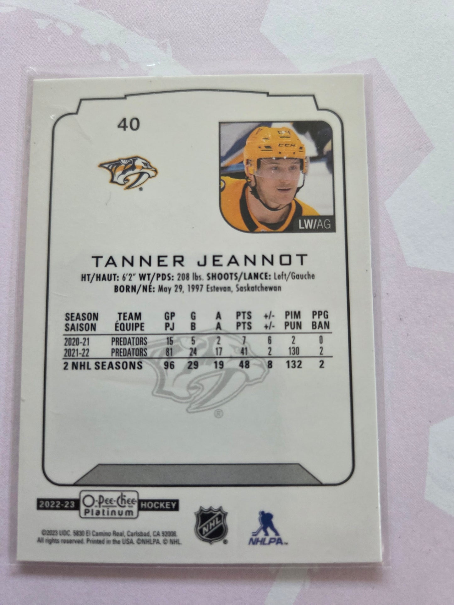 Tanner Jeannot O-Pee-Chee Platinum Hockey #40 [Nashville Predators]