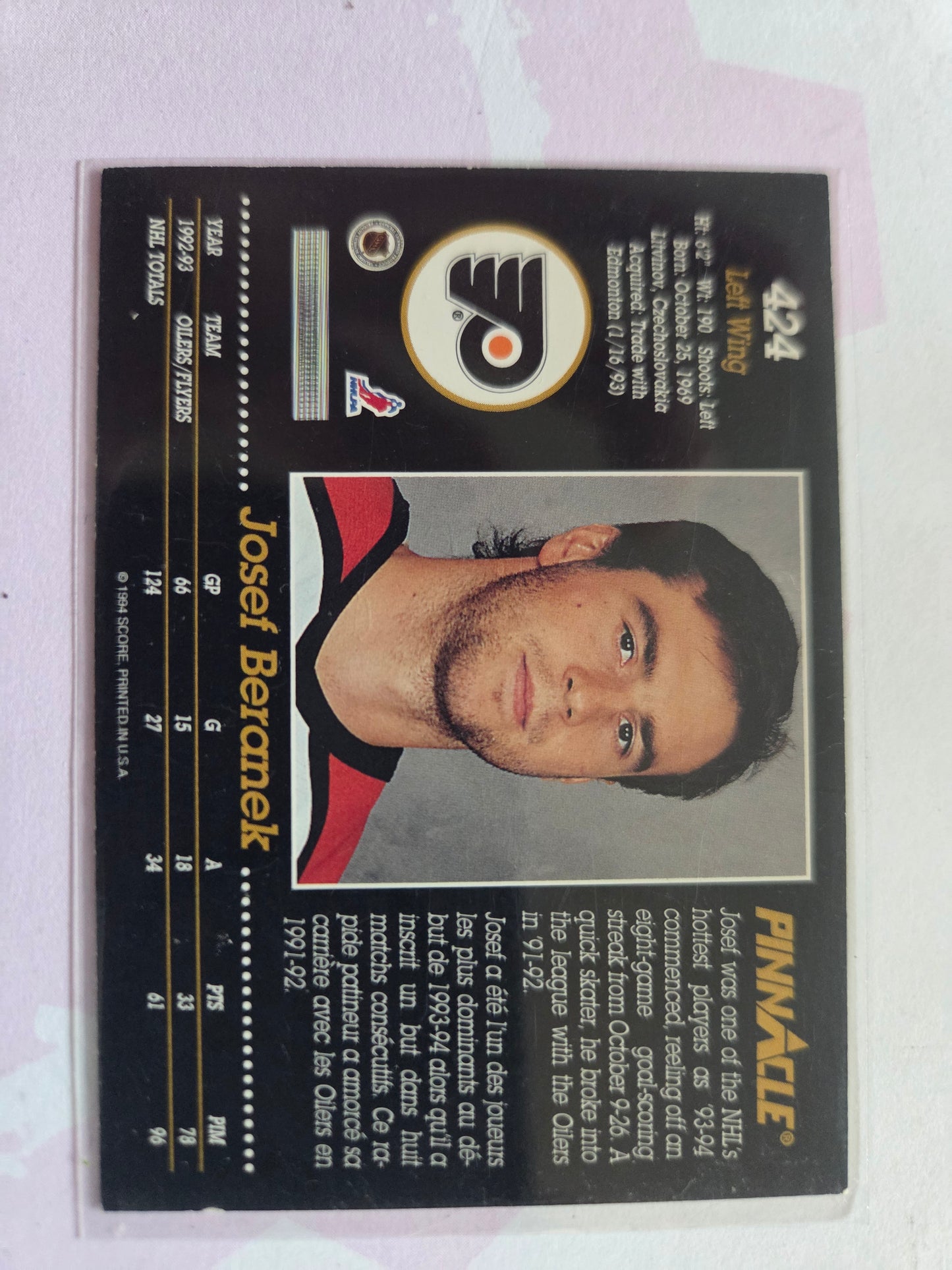 Josef Beranek Pinnacle Hockey #424 [Philadelphia Flyers]