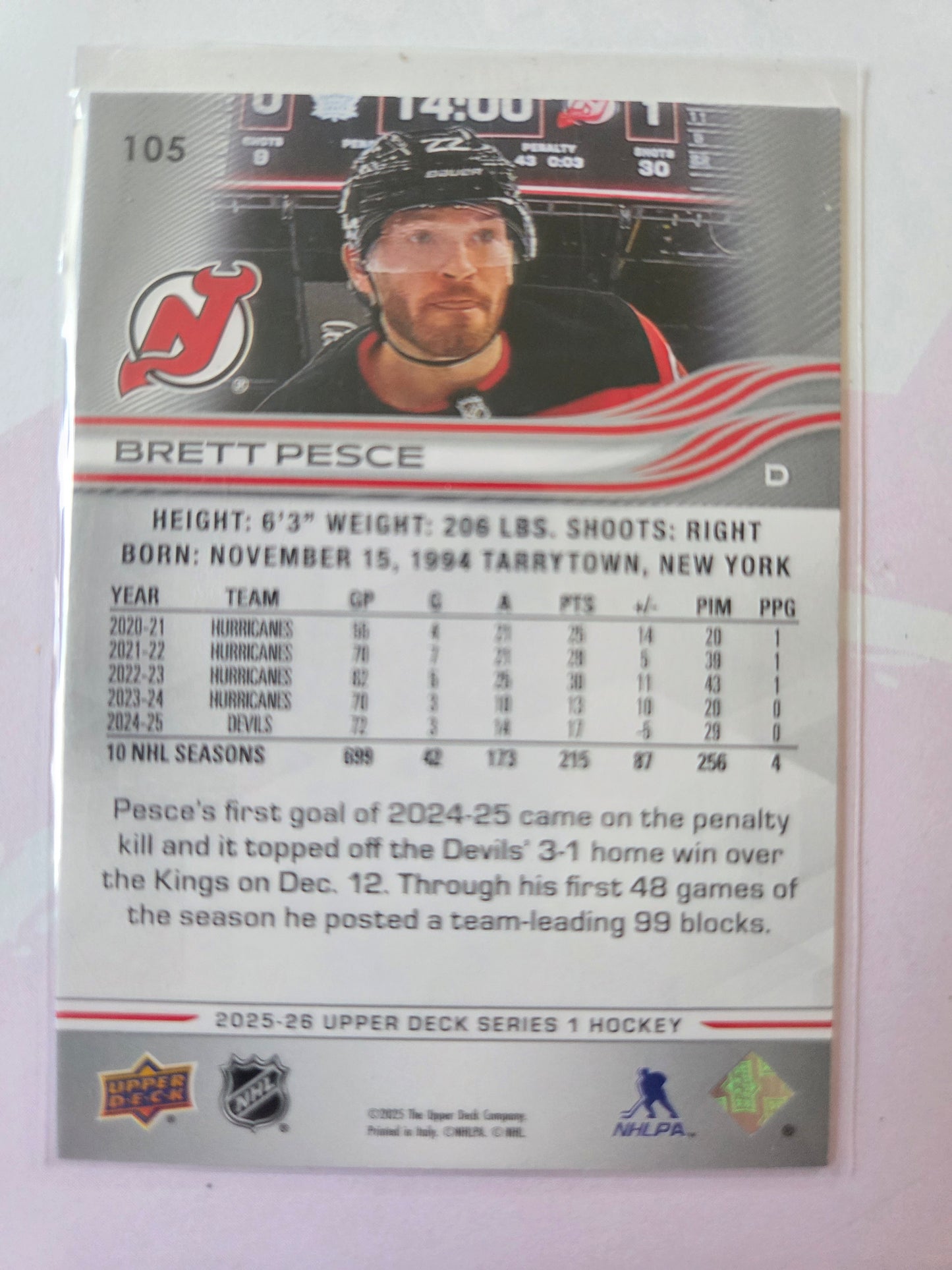 Brett Pesce Upper Deck Series 1 #105 [New Jersey Devils]