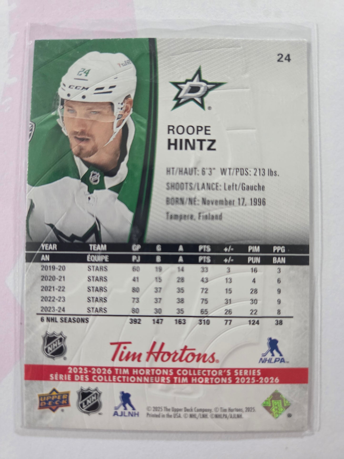 Roope Hintz Upper Deck Tim Hortons #24 [Dallas Stars]
