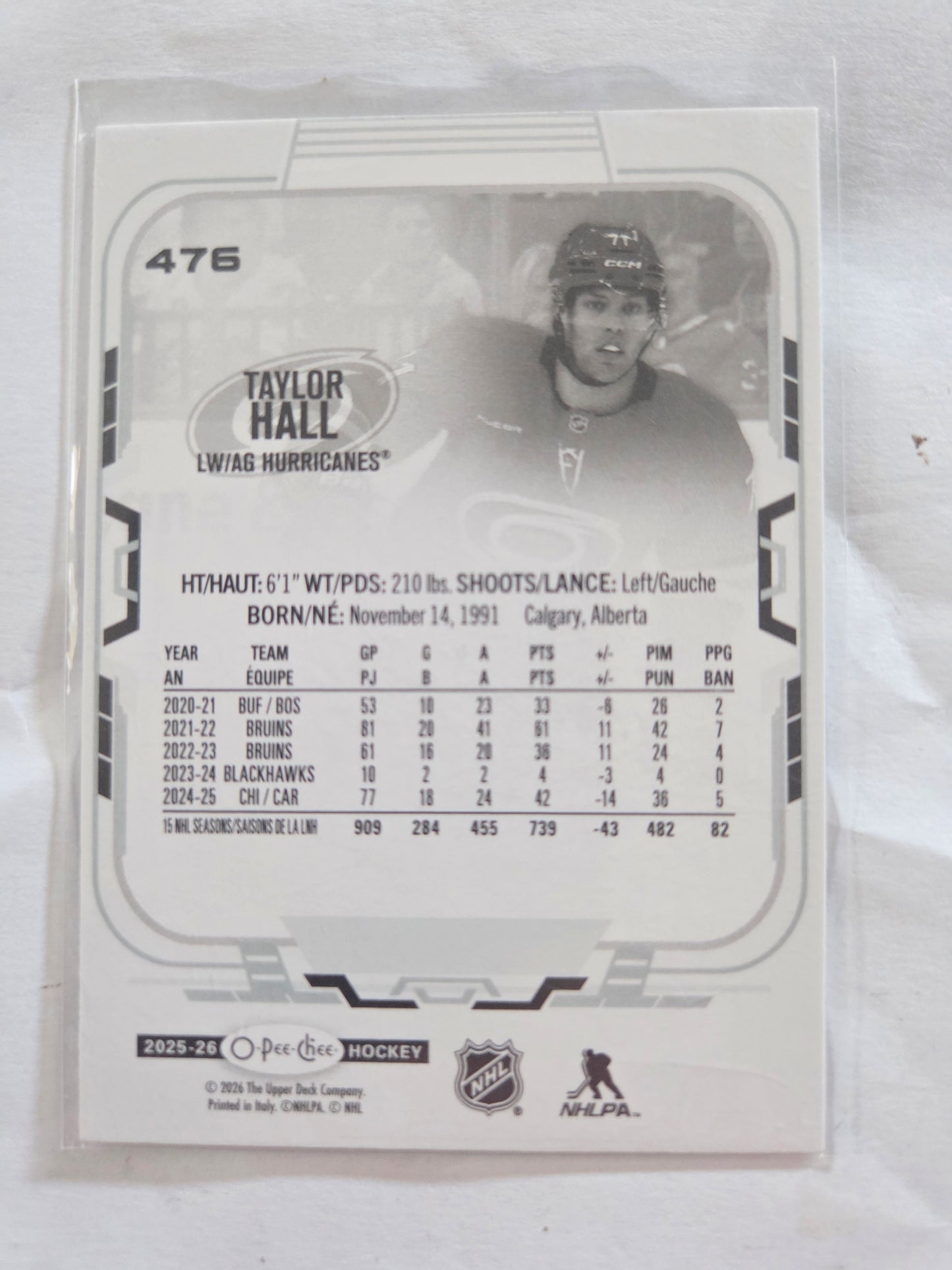 Taylor Hall O-Pee-Chee Hockey #476 [Carolina Hurricanes]