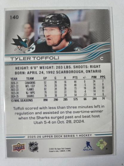 Tyler Toffoli Upper Deck Series 1 #140 [San Jose Sharks]