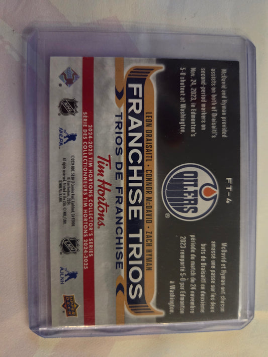 Leon Draisaitl-Connor McDavid-Zach Hyman Upper Deck Tim Hortons Franchise Trios FT-4 [Edmonton Oilers]