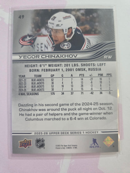 Yegor Chinakhov Upper Deck Series 1 #49 [Columbus Blue Jackets]