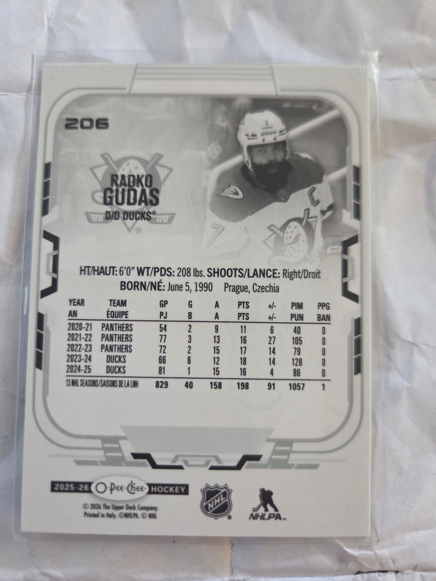 Radko Gudas O-Pee-Chee #206 [Anaheim Ducks]