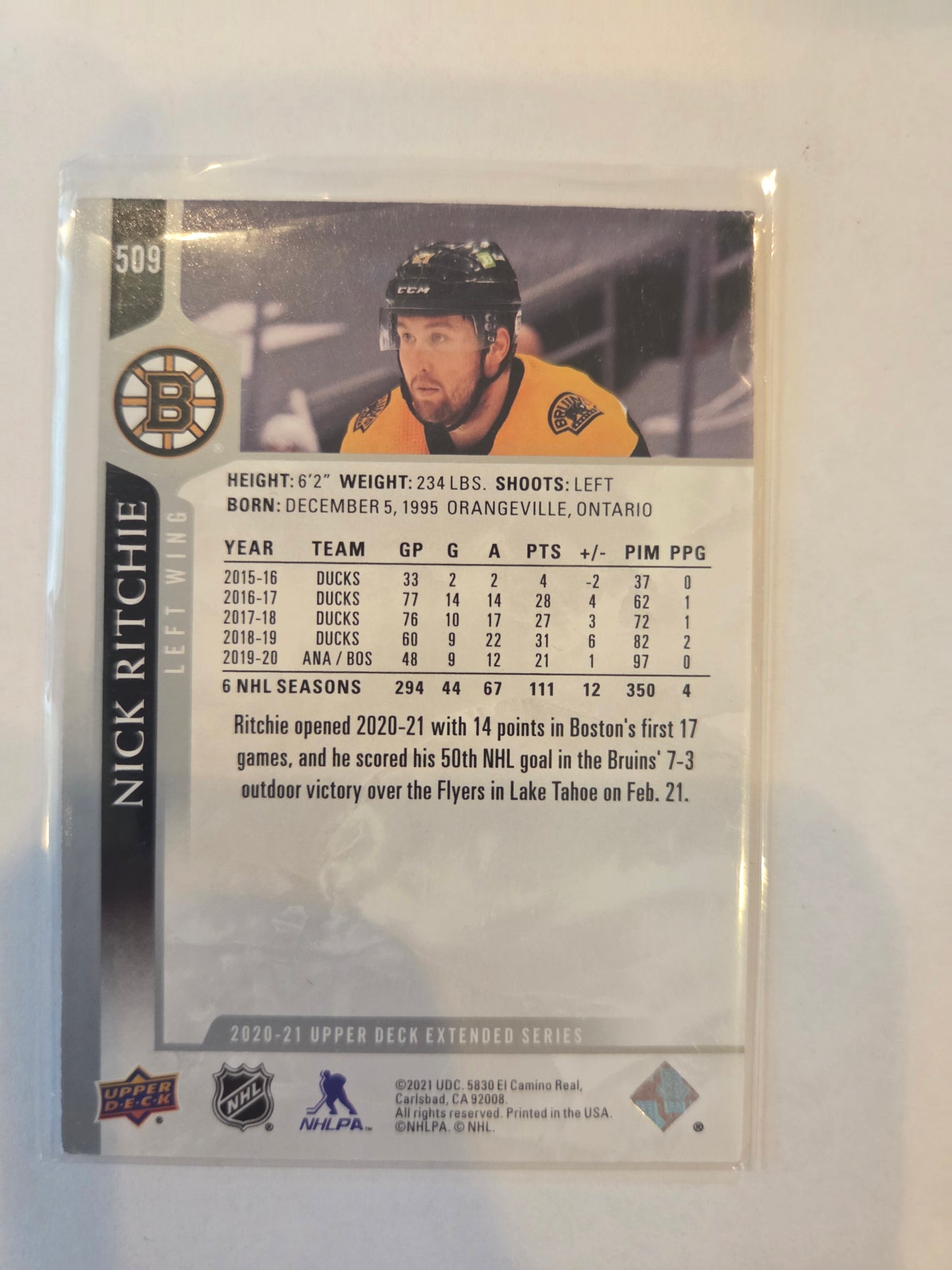 Nick Ritchie Upper Deck Extended Series #509 [Boston Bruins]