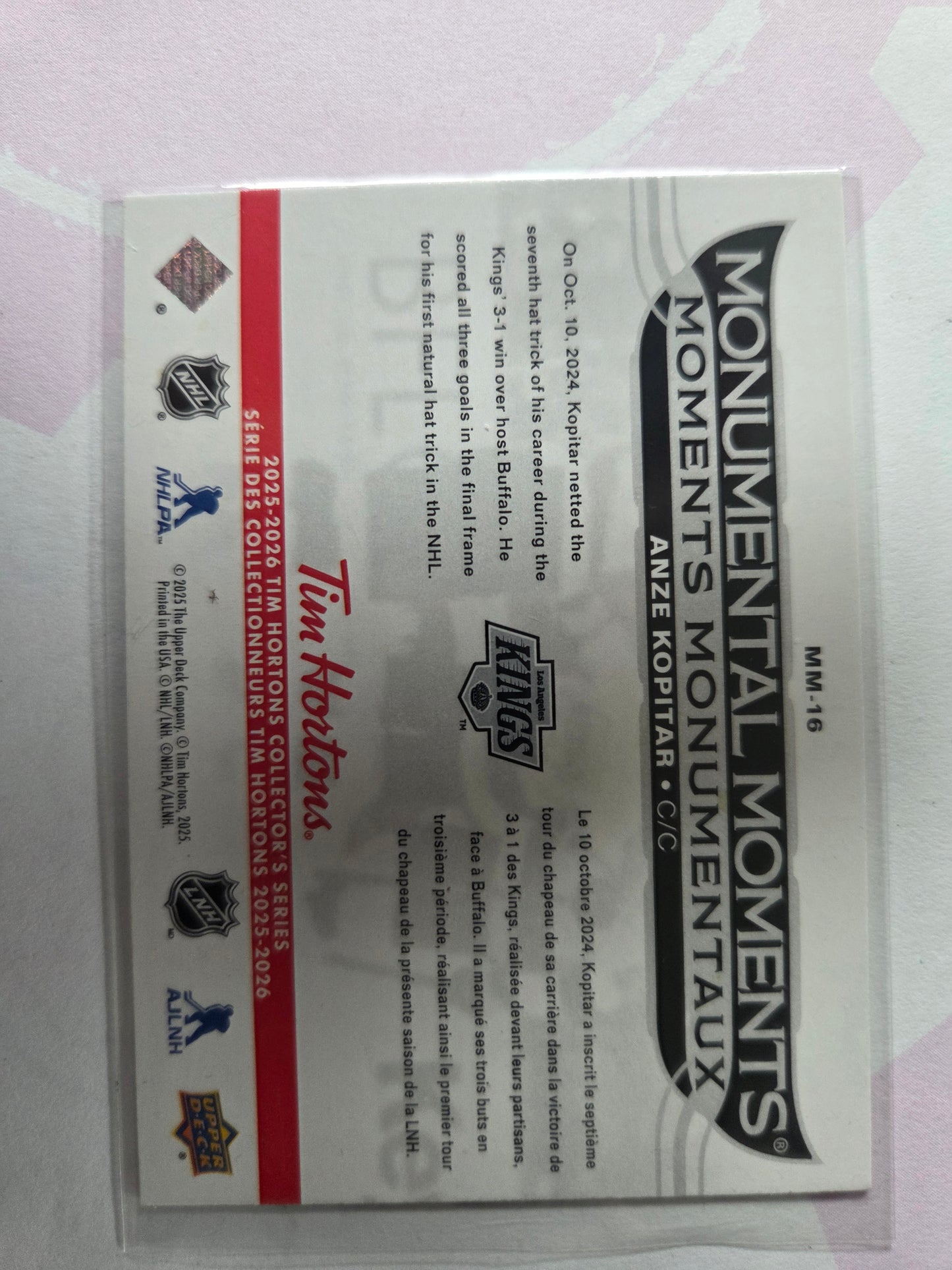 Anze Kopitar Upper Deck Monumental Moments [Los Angeles Kings]