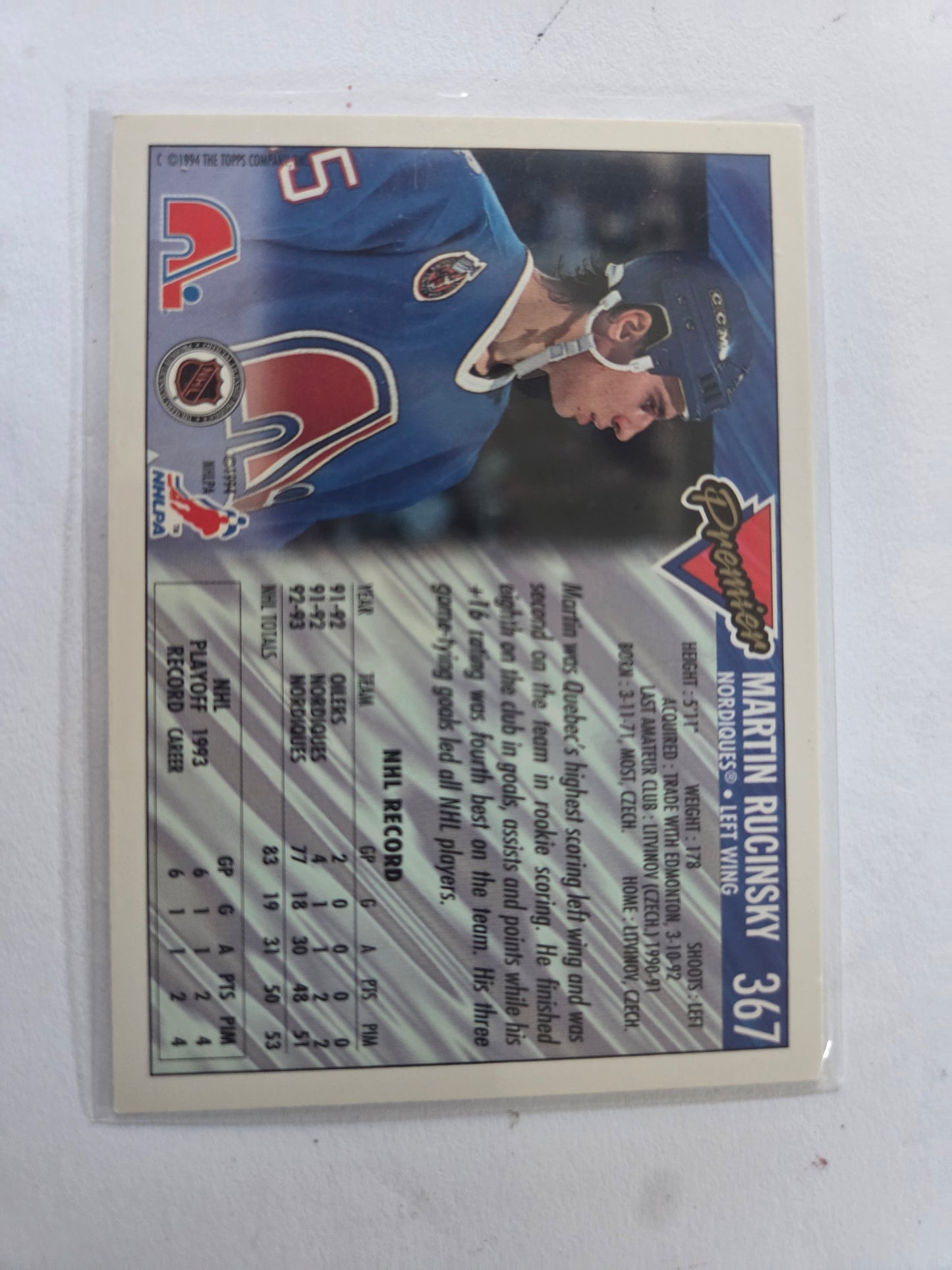 Martin Rucinsky Premier Hockey #367 [Quebec Nordiques]