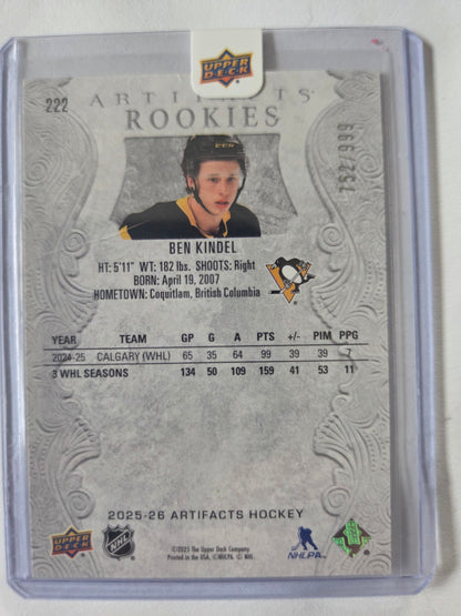 Ben Kindel Upper Deck Artifacts Hockey Rookies 752/999 #222 [Pittsburgh Penguins]