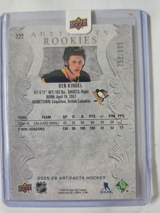 Ben Kindel Upper Deck Artifacts Hockey Rookies 752/999 #222 [Pittsburgh Penguins]