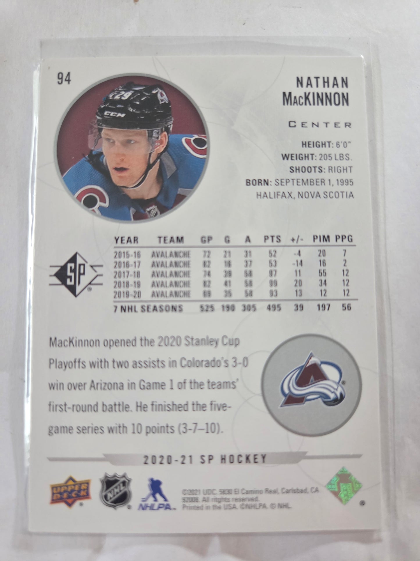 Nathan MacKinnon Upper Deck SP Hockey #94 [Colorado Avalanche]