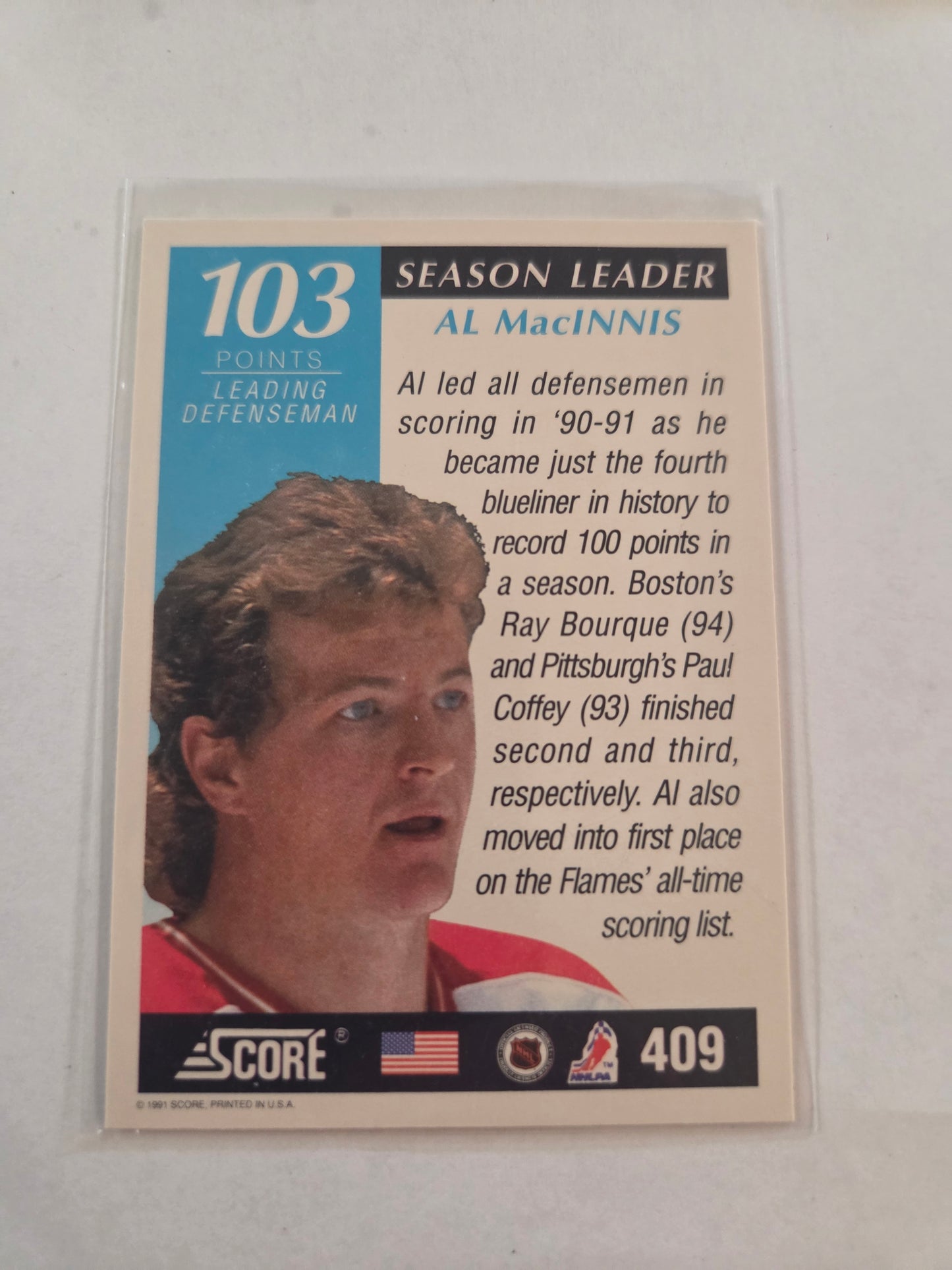 Alex MacInnis 1991 NHL Score Season Leaders #409 [Calgary Flames]