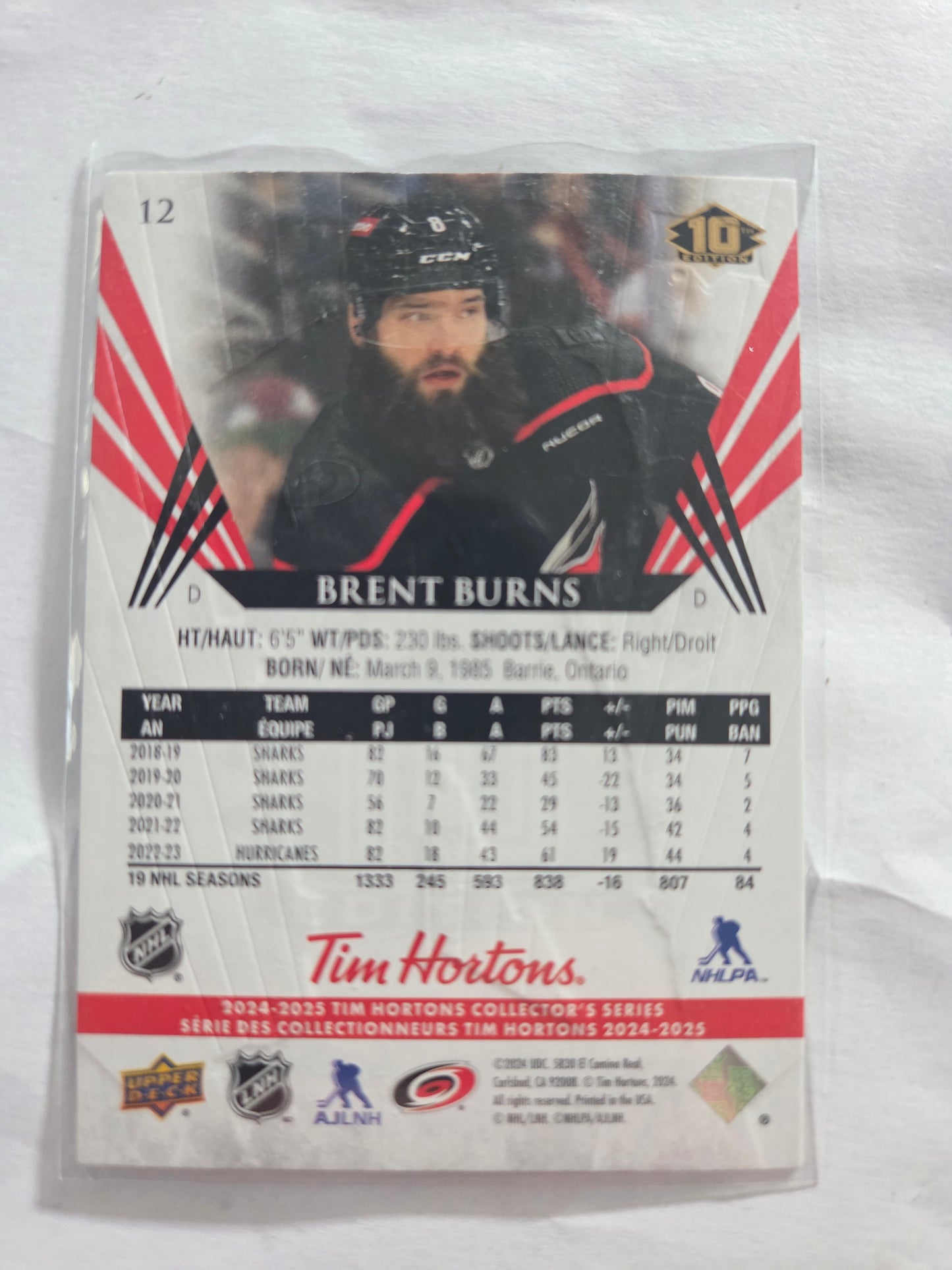 Brent Burns Upper Deck 10th Edition #12 [Carolina Hurricanes]