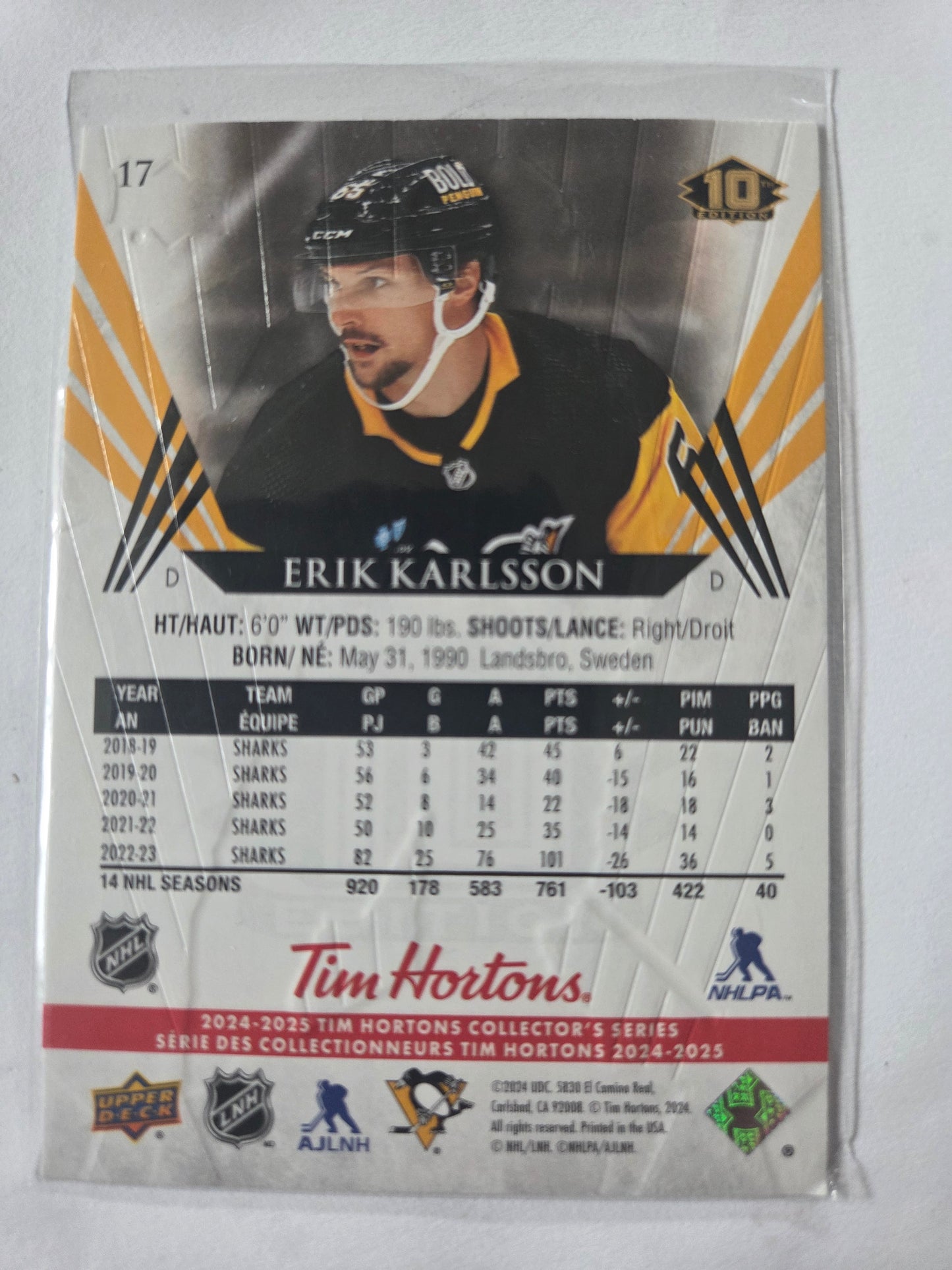 Erik Karlsson Upper Deck 10th Edition #17 [Pittsburgh Penguins]