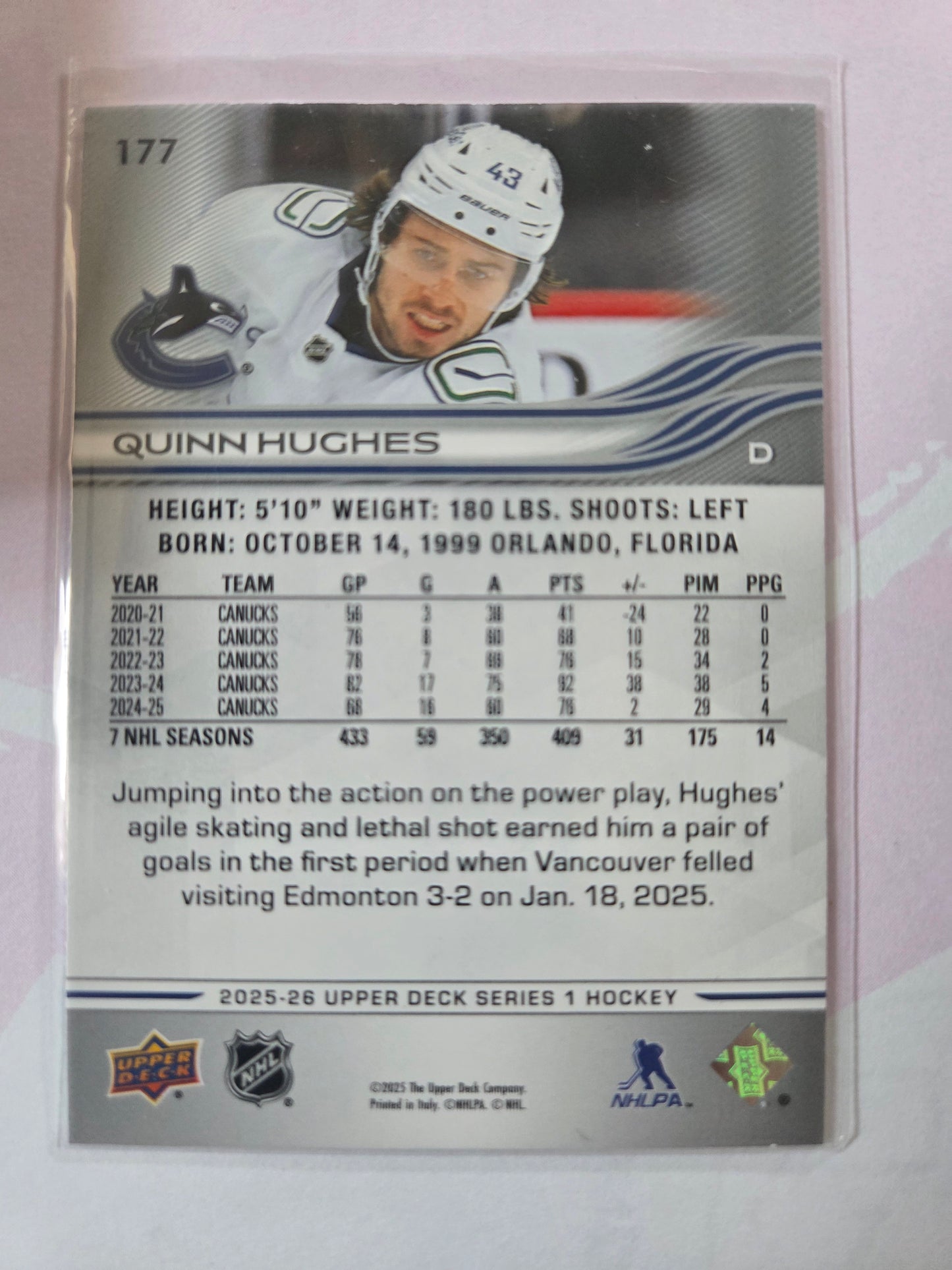 Quinn Hughes Upper Deck Series 1 #177 [Vancouver Canucks]