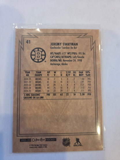 Jeremy Swayman O-Pee-Chee Hockey #41 [Boston Bruins]