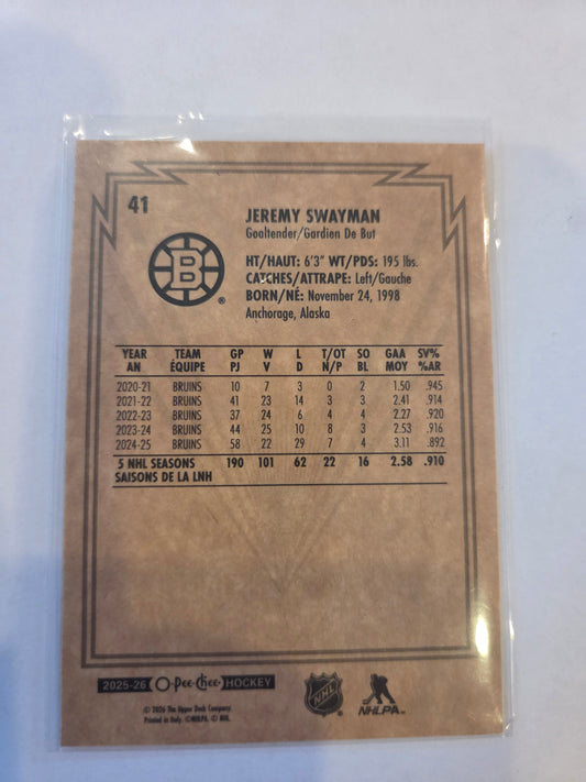 Jeremy Swayman O-Pee-Chee Hockey #41 [Boston Bruins]