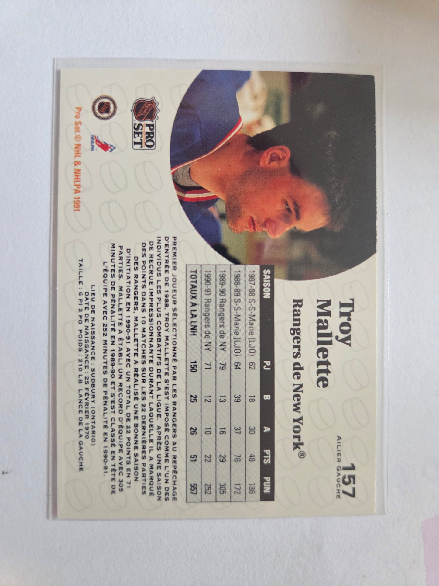 Troy Mallette French NHL Pro Set #157 [New York Rangers]