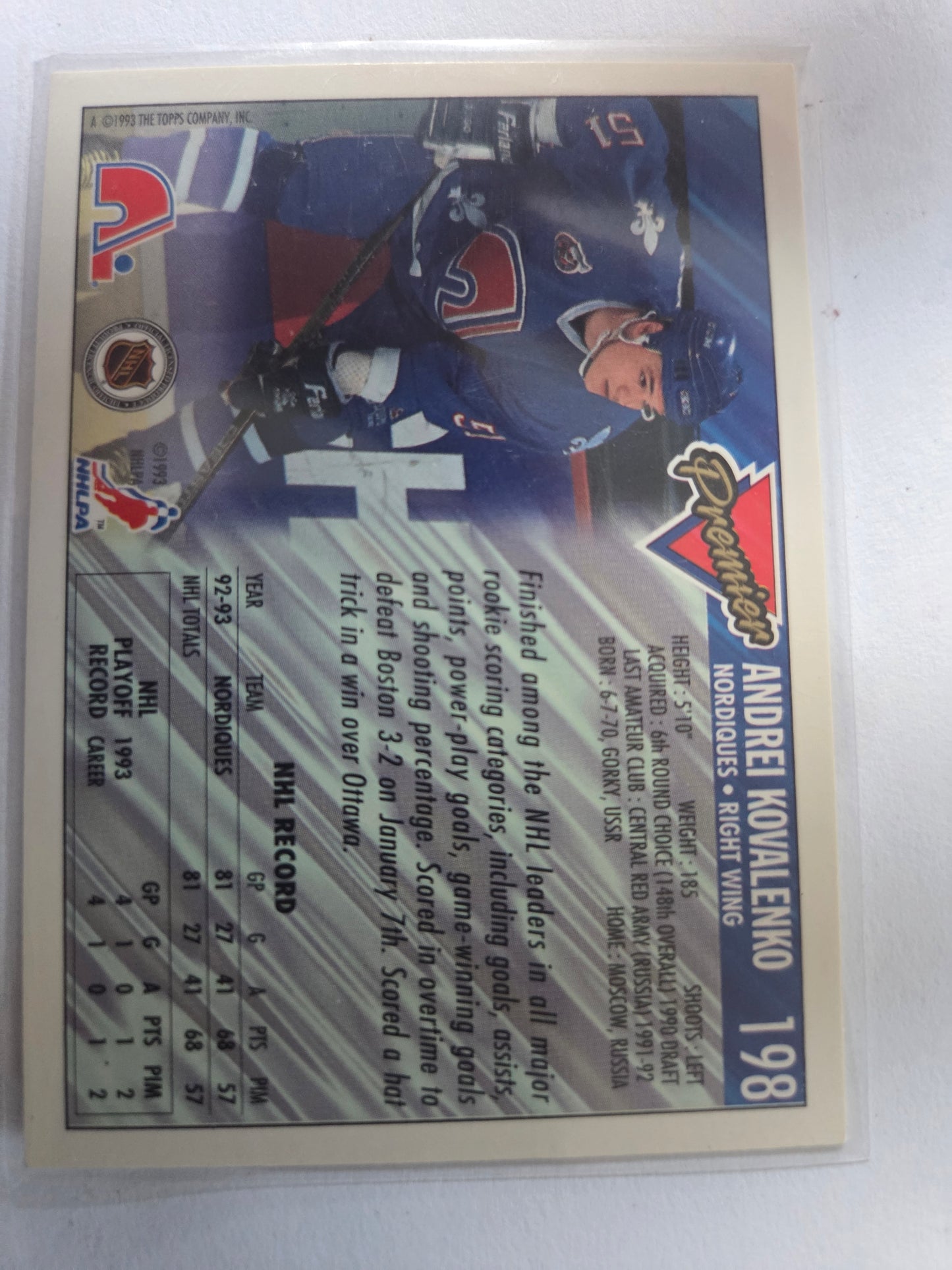Andrei Kovalenko NHL Premier Hockey #198 [Quebec Nordiques]