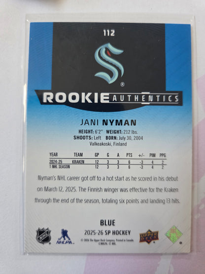 Jani Nyman Blue SP Hockey #112 Rookie Authentics [Seattle Kraken]