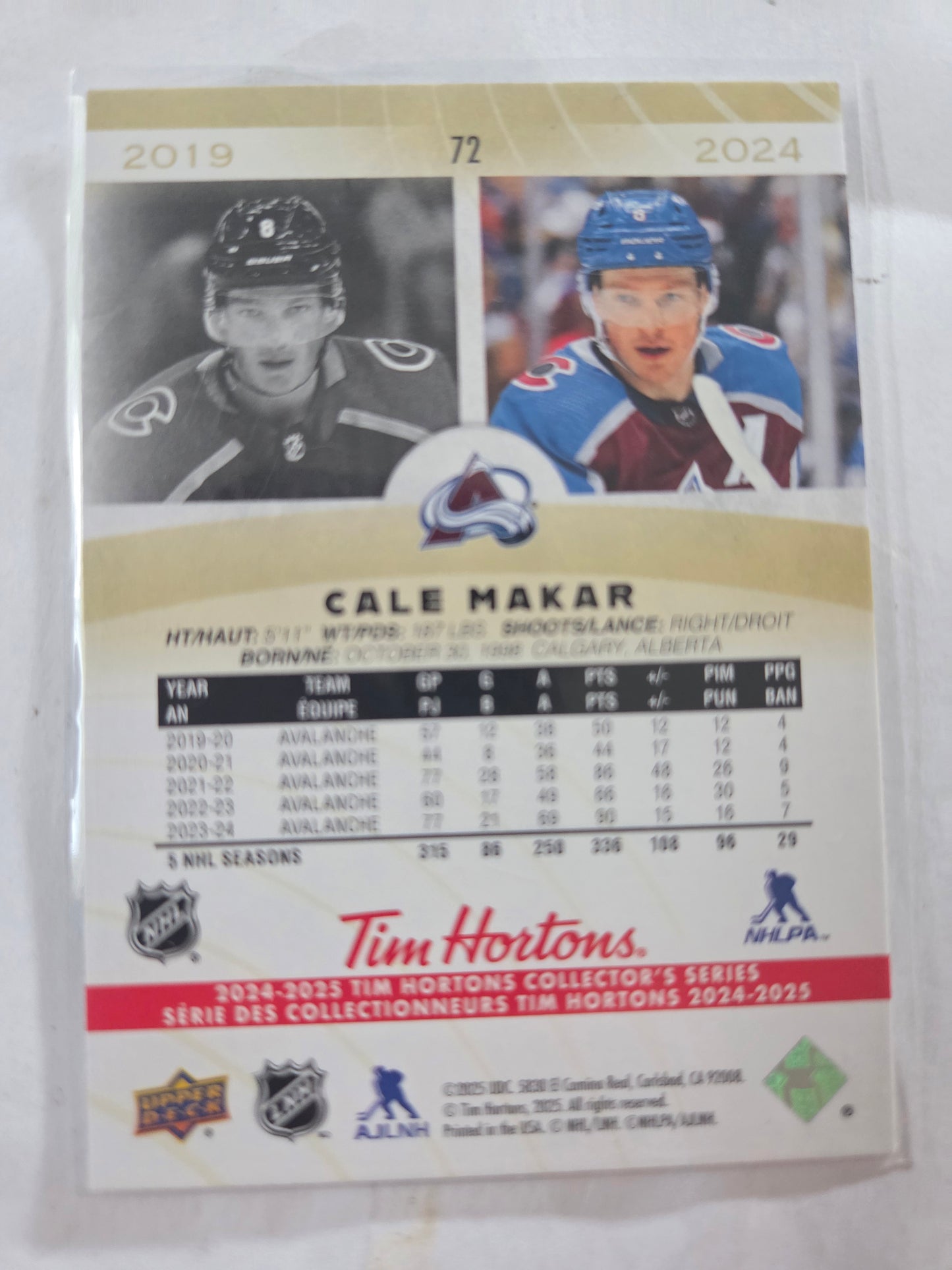 Cale Makar Tim Hortons Upper Deck #72 [Colorado Avalanche]